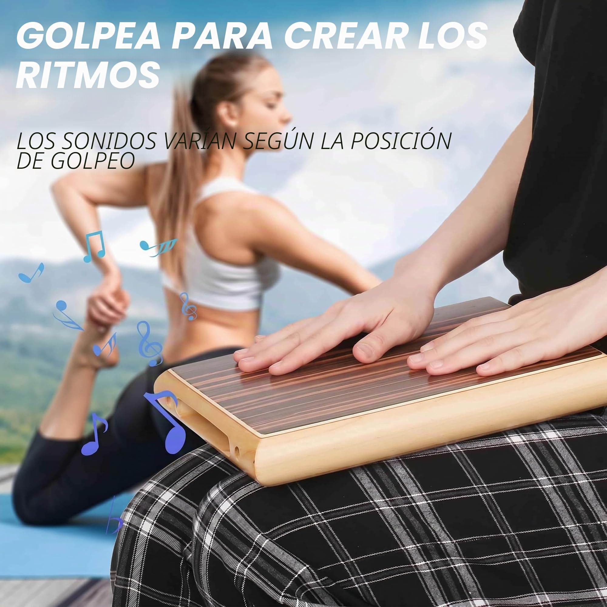 Cajon Box Instrumento de percusión de tambor, 23,5 x 30 x 4,5 cm, caja de percusión de madera de cebra, caja de ritmo con cajones, cuerdas internas ajustables, llave, bols