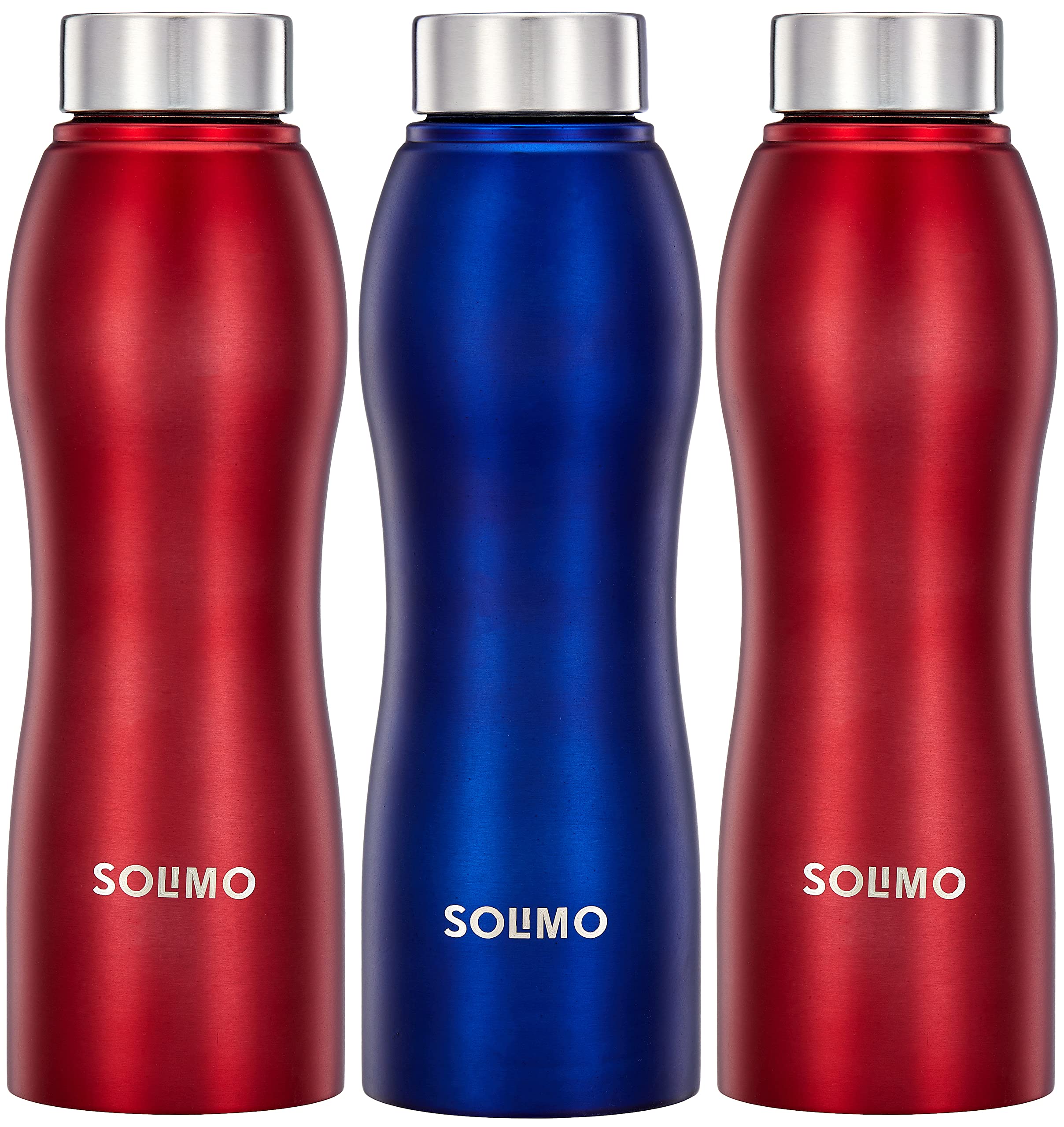 Amazon Brand - Solimo Stainless Steel Water Bottle with SS LID and Curved Body for Easy Holding, Set of 3 (2 Red, 1Blue) (B0BMQNX1JQ) Amazon Price History, Amazon Price Tracker