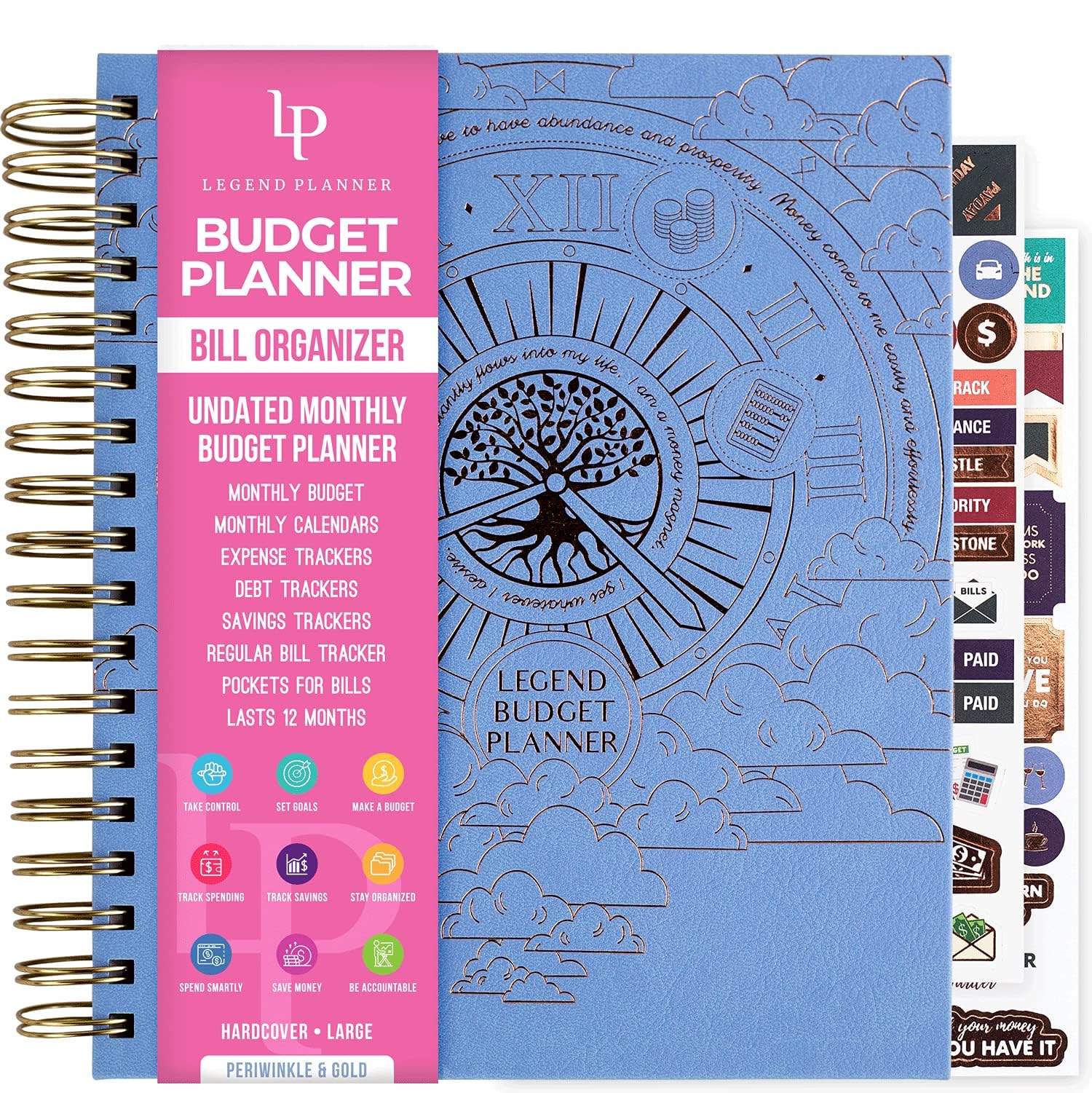 Legend Budget Planner & Monthly Bill Organizer with Pockets – Home Finance & Expense Tracker – Notebook for Household Budgeting (Periwinkle)