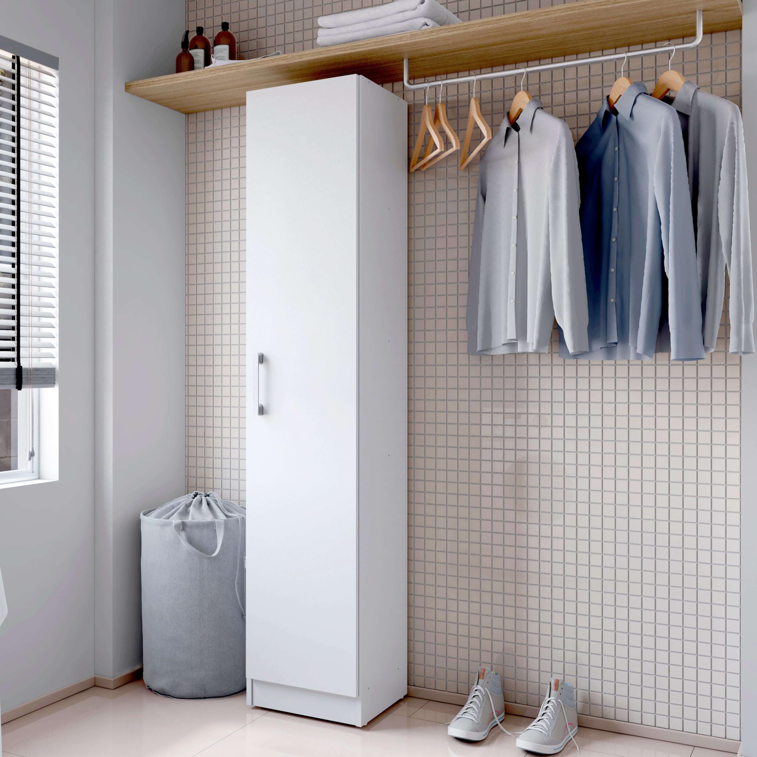 Miroytengo Armadio ausiliario multiuso alto anta apribile colore bianco 35 x 170 cm stile moderno cucina