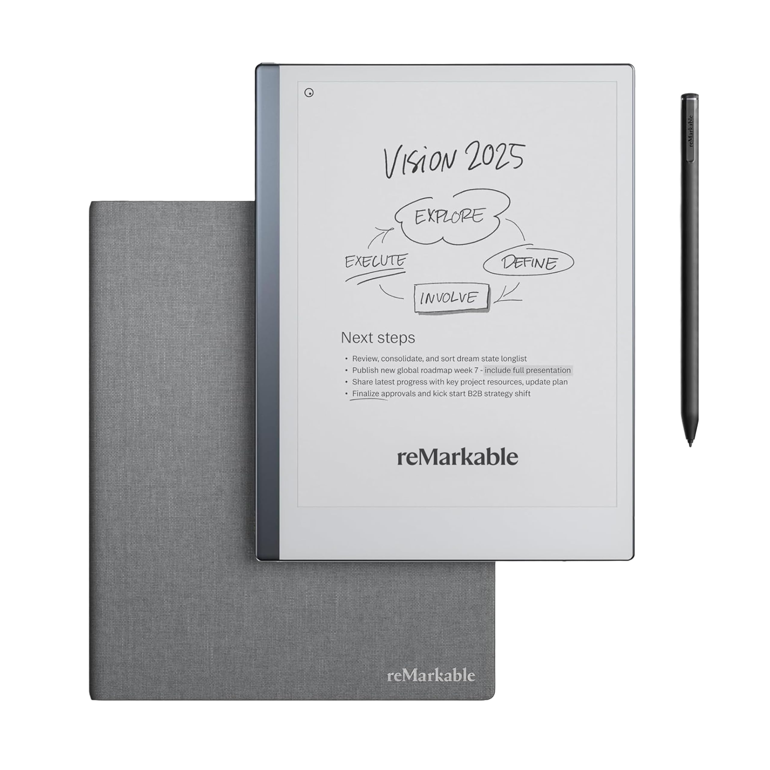 reMarkable 2 Bundle - Polymer Weave Folio | 10.3'' reMarkable 2 Paper Tablet, Marker Plus Pen With Built-in Eraser and Book Folio Case in Gray Polymer Weave