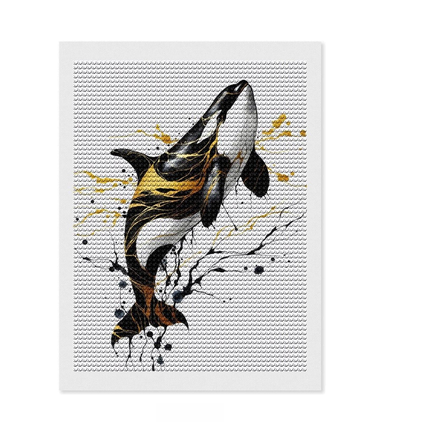 Junmoney Ink Orca Diamond Painting Set 12"x16", for Family Craft Time, Sparkling Round Gems, Christmas Gift, Bedroom Decor