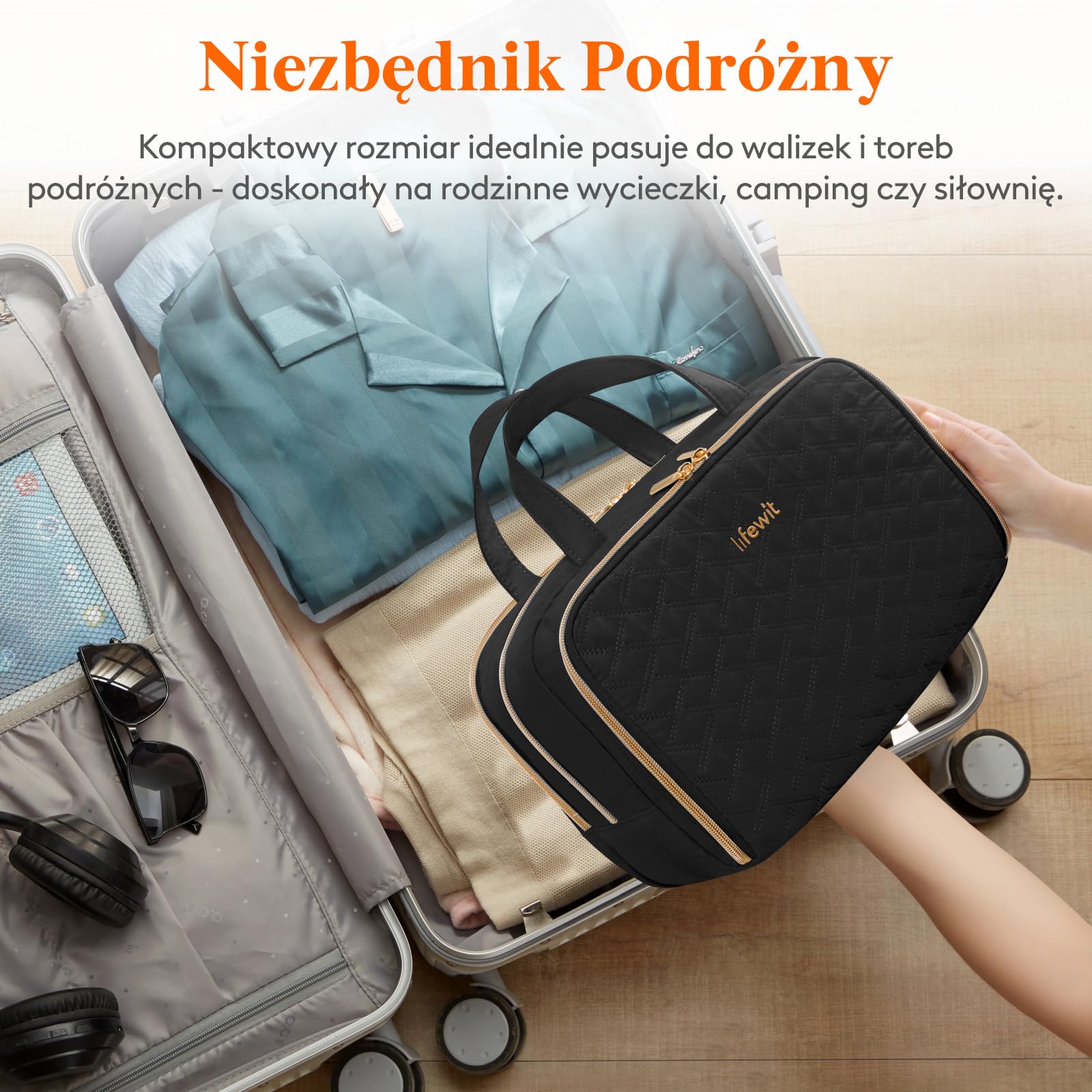Lifewit Kosmetyczka Damska, Organizer na Kosmetyki Podróżne, Przezroczysta Kosmetyczka na Kosmetyki Pełnowymiarowe, Niezbędne w Podróży Pojemniki do Pielęgnacji Skóry, 10L, Czarny