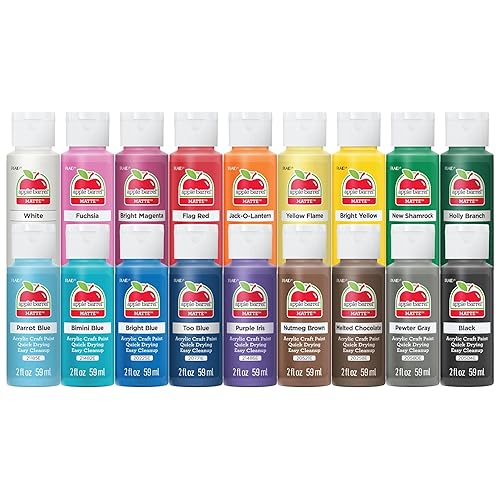 Apple Barrel Acrylic Craft Paint Set, Perfect for Arts & Crafts, 2 fl oz Each, 18 Assorted Matte Colors, 18 Count