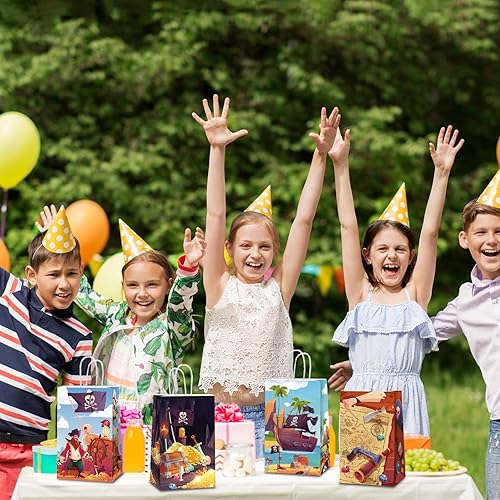 Miniatura 7 de ZOIIWA 12 bolsas de papel desechables para fiesta del tesoro pirata, con asas, mapa del tesoro, bolsas de recuerdo de fiesta para fiesta de