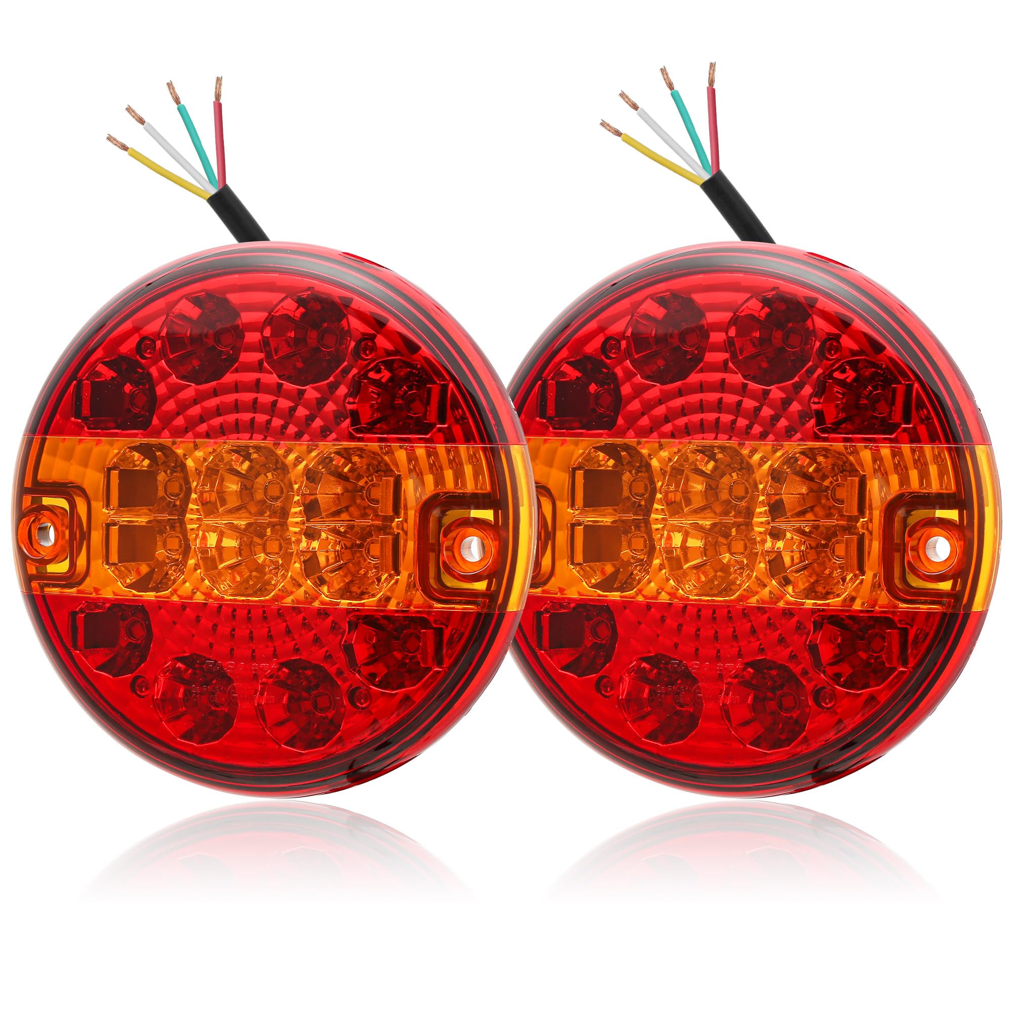 2 x Fanali Posteriori Rimorchio LED Rotondo - IP67 Impermeabile, 12V/24V Universale, Alta Luminosità, Omologati ECE - Per Rimorchio Agricolo Nautico, Camion, Barca