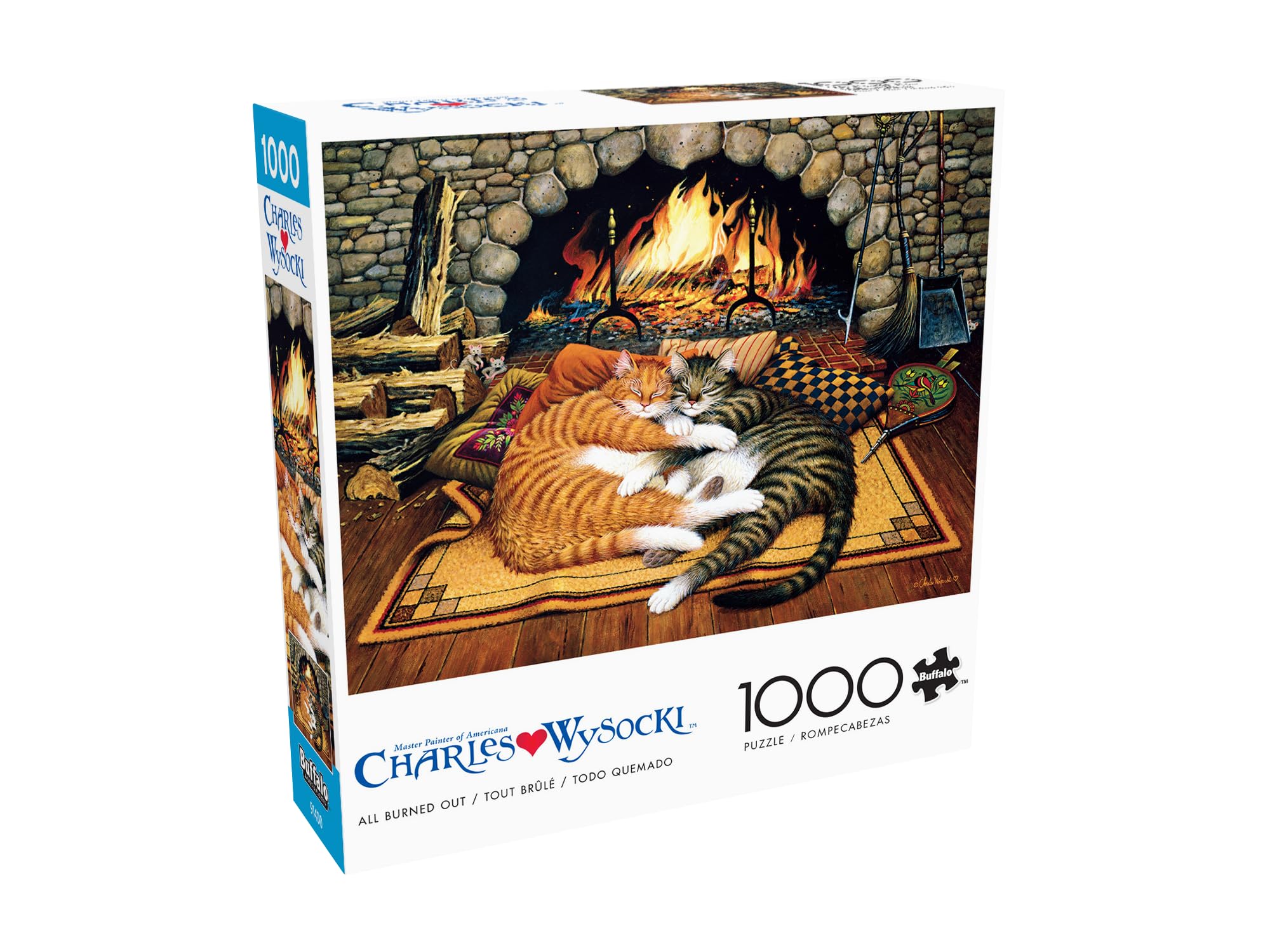 Buffalo Games – Charles Wysocki All Burned Out 1000 Piece Jigsaw Puzzle for Adults, Cozy Cat Fireplace Americana Artwork, Made in USA