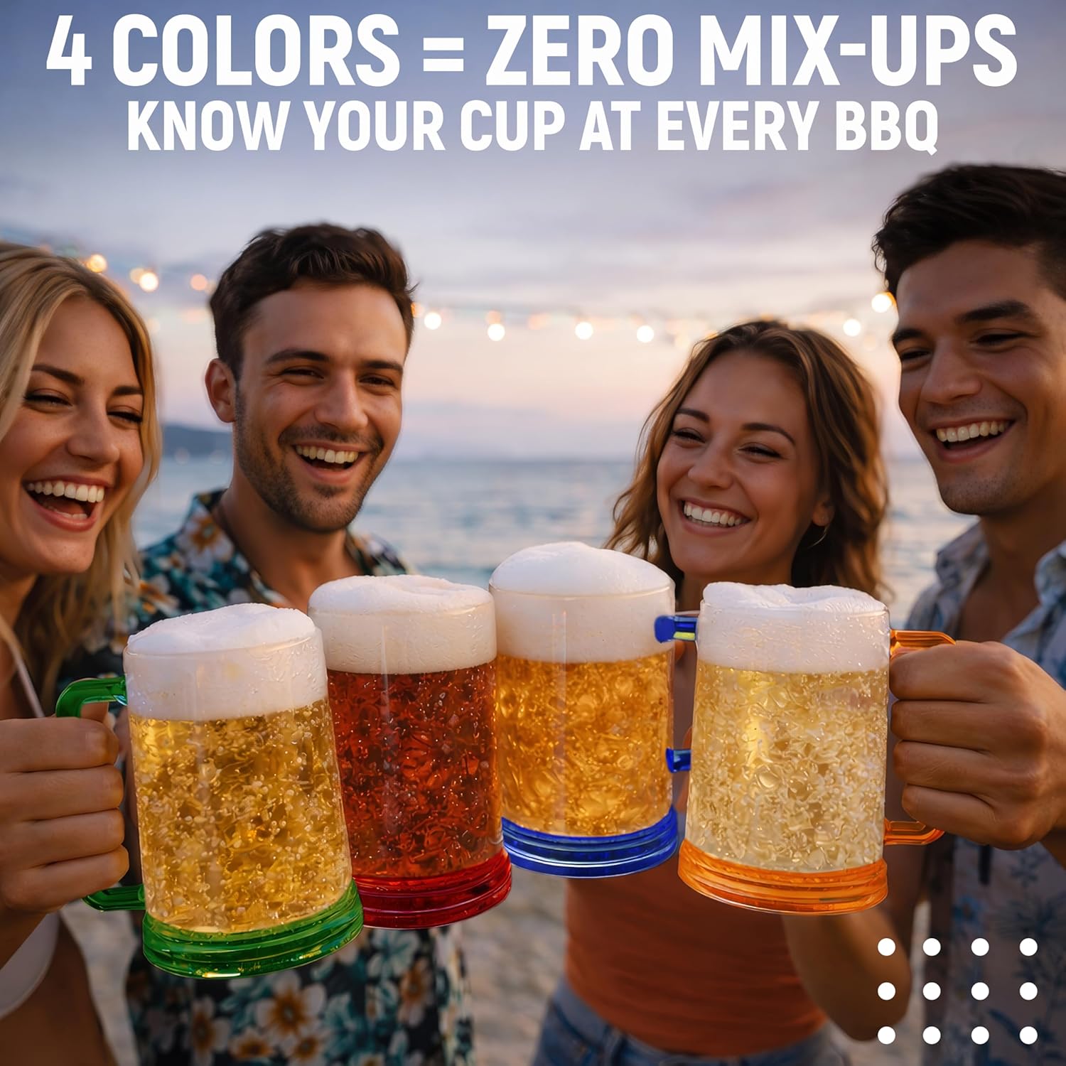Beer Mugs for Freezer (Set of 4), 16oz Double Walled Glasses, Frozen Cooling Cups with Color-Coded Handles, Break-Resistant Acrylic Frosty Insulated Beer Mug for Dad, Men, Pool Parties & BBQ - Image 8