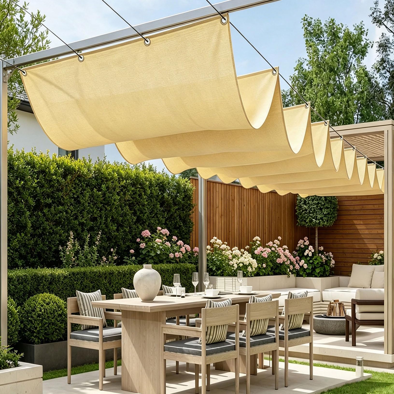 Voile d'ombrage avec oeillets imperméable jaune sable pour balcon
