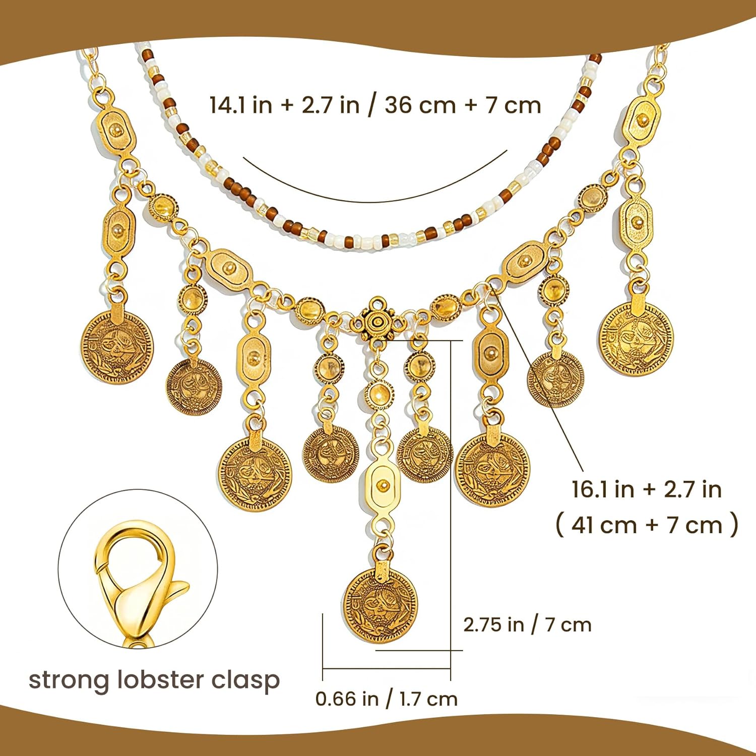 RINHOO FRIENDSHIP Boho Coin Necklace Beaded Layered Trendy Gold Retro Coin Tassel Pendant Necklace Pirate Ethnic Gypsy Accessories - Image 2
