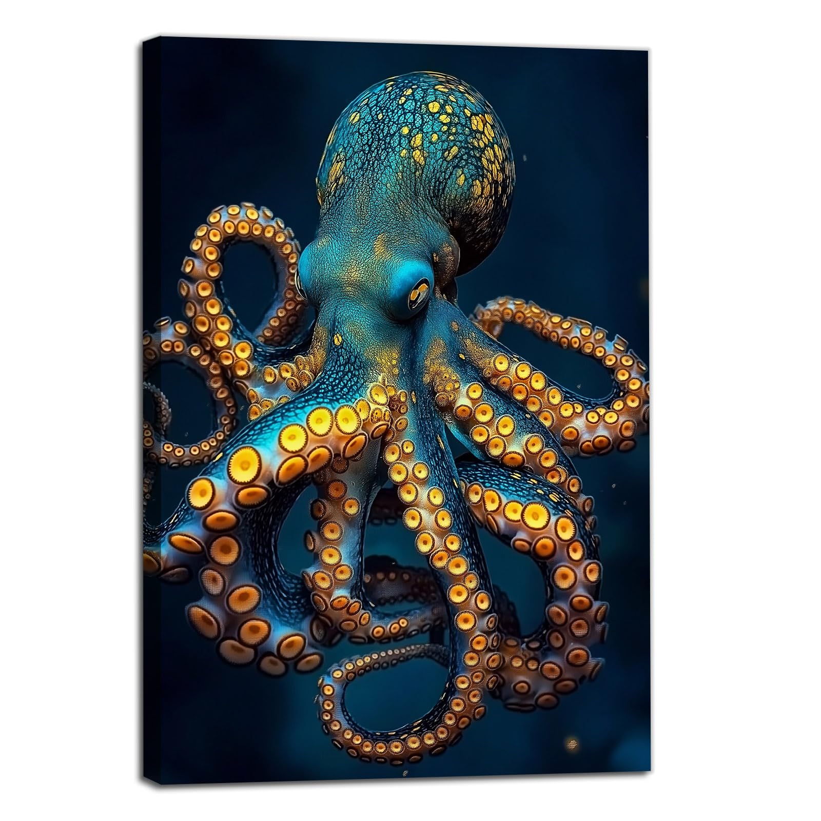 Gobeiuasy Blue Octopus Wall Art Sea Life Pictures Abstract Blue Gold Octopus Painting Prints Sea Animal Wall Art Colorful Wildlife Prints Ocean Life