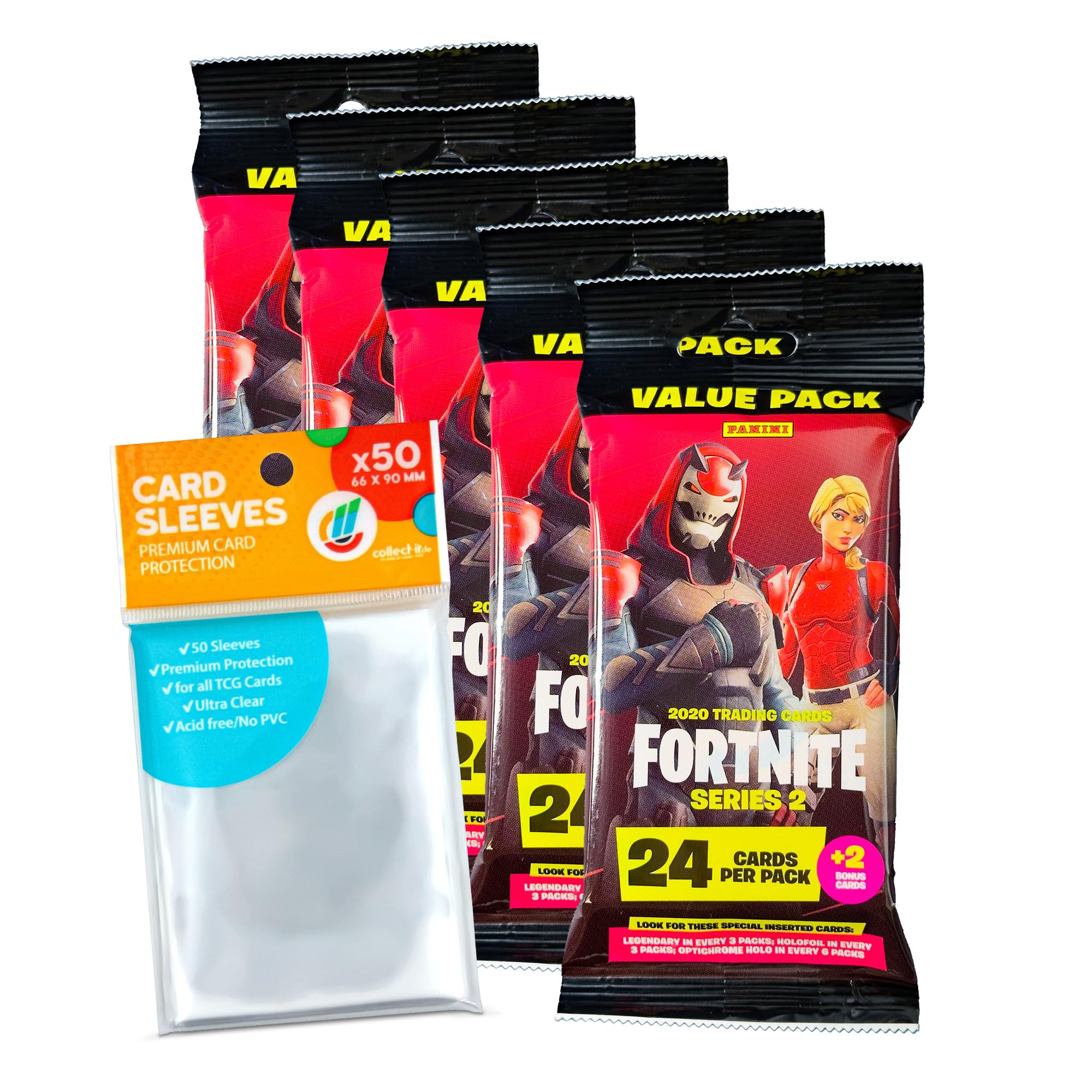 Bundle with Fortnite 2020 Series 2 - Trading Cards - 5 Fat Packs + Exclusive Collect-it Cases