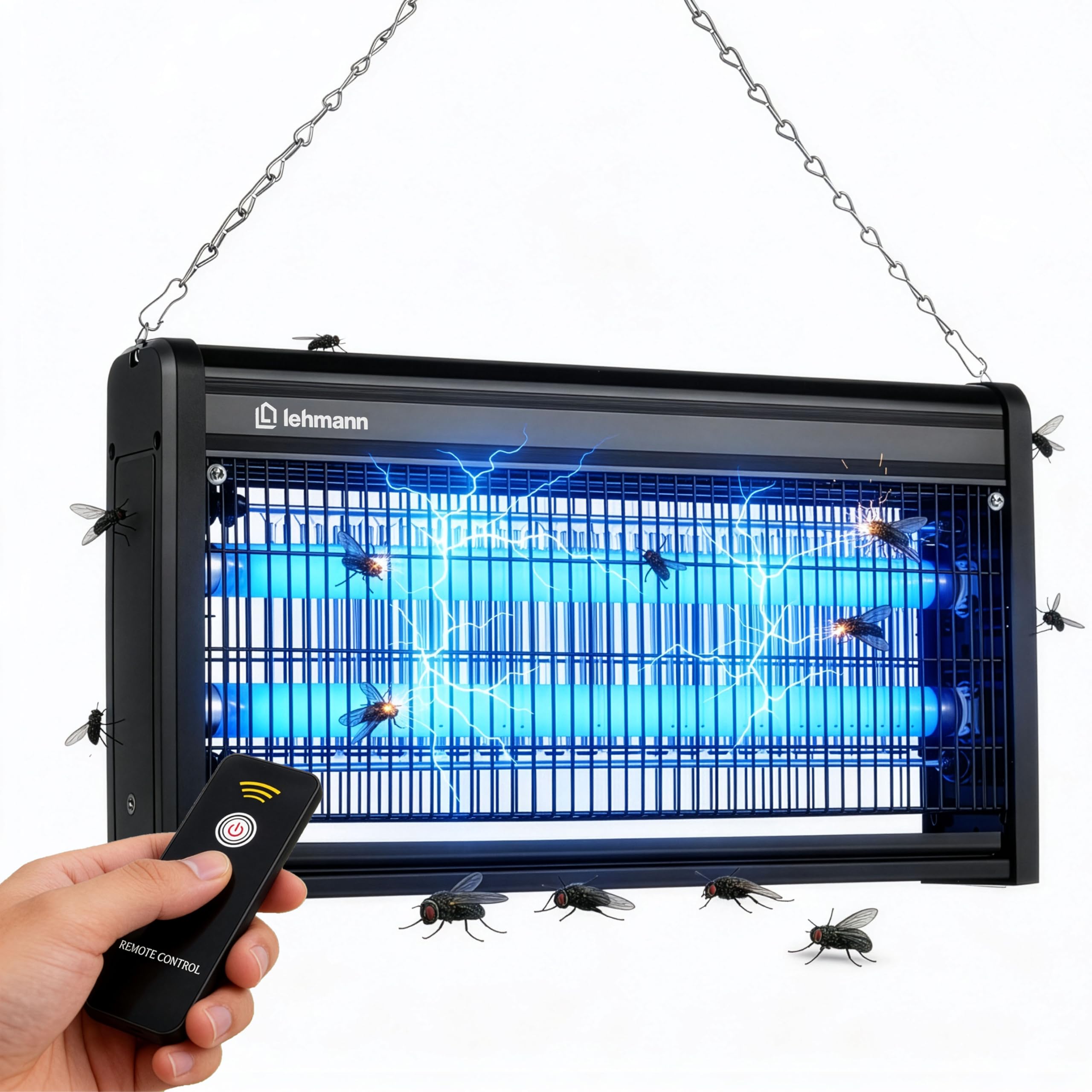 LEHMANN Lampada Antizanzare Elettrico, 30W, Zanzariera Elettrica contro Insetti, Zanzare e Mosche senza Prodotti Chimici, Controllo Remoto con Telecomando, Silenziosa, Lampada Zanzare fino 300 m²