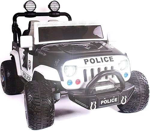 Camión de policía para niños de dos (2) plazas 2024 con control remoto, batería grande de 24 V con licencia para conducir 3 velocidades, asiento de