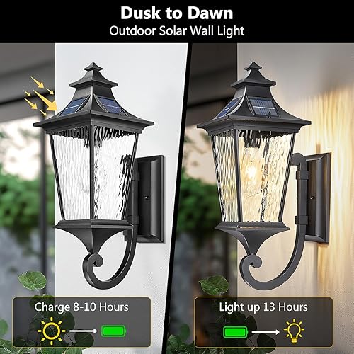 Miniatura 2 de Emliviar Farol solar de pared para exteriores, lámpara impermeable para exteriores, luz LED de anochecer a amanecer, iluminación de pared exterior