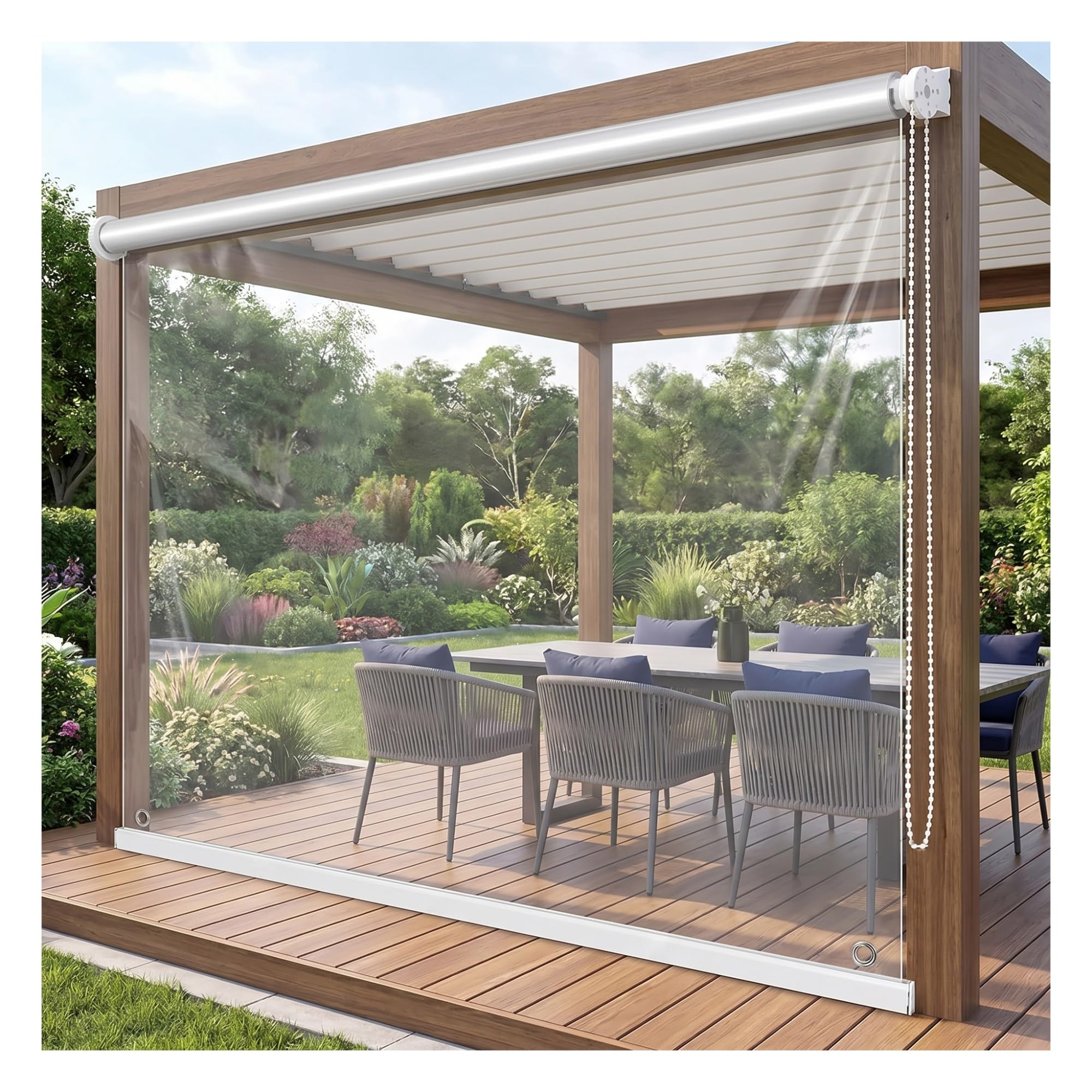 Transparent PVC Roller Shades Blinds, Heavy Duty Clear Vinyl Roll Up Shades Waterproof, Plastic Vinyl Window Insulation,PVC Window Curtain ，Easy to Pull Down & Up(W75*H160cm/W29.5*H62.9in)
