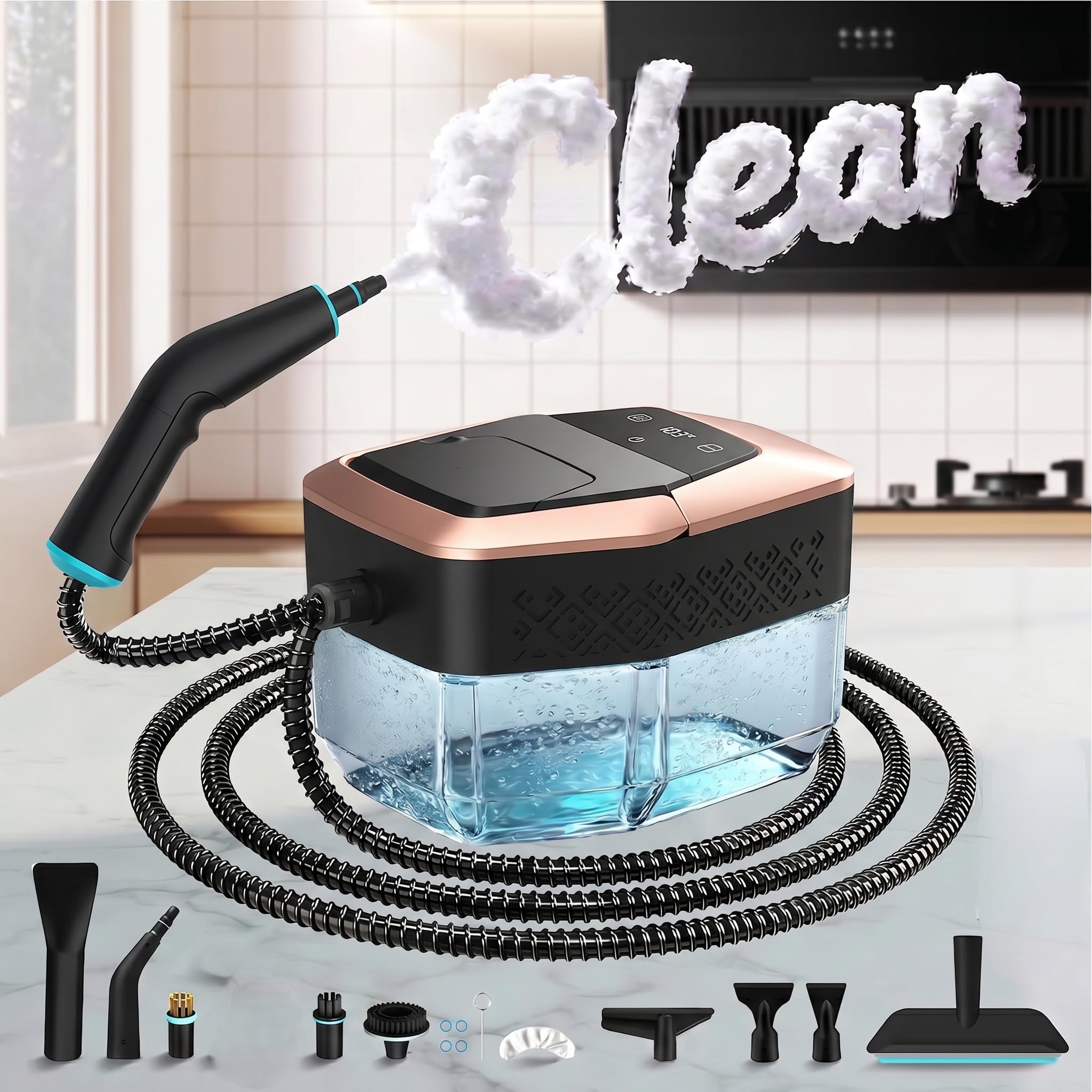 Nettoyeur Vapeur éLectriques Portable Vaporisateur a Main Appareil Professionnel Vitre Canapé Maison Cuisine Voiture, 6 Niveaux De RéGlage, 1,8L,Chauffage 15s,Affichage LCD Température