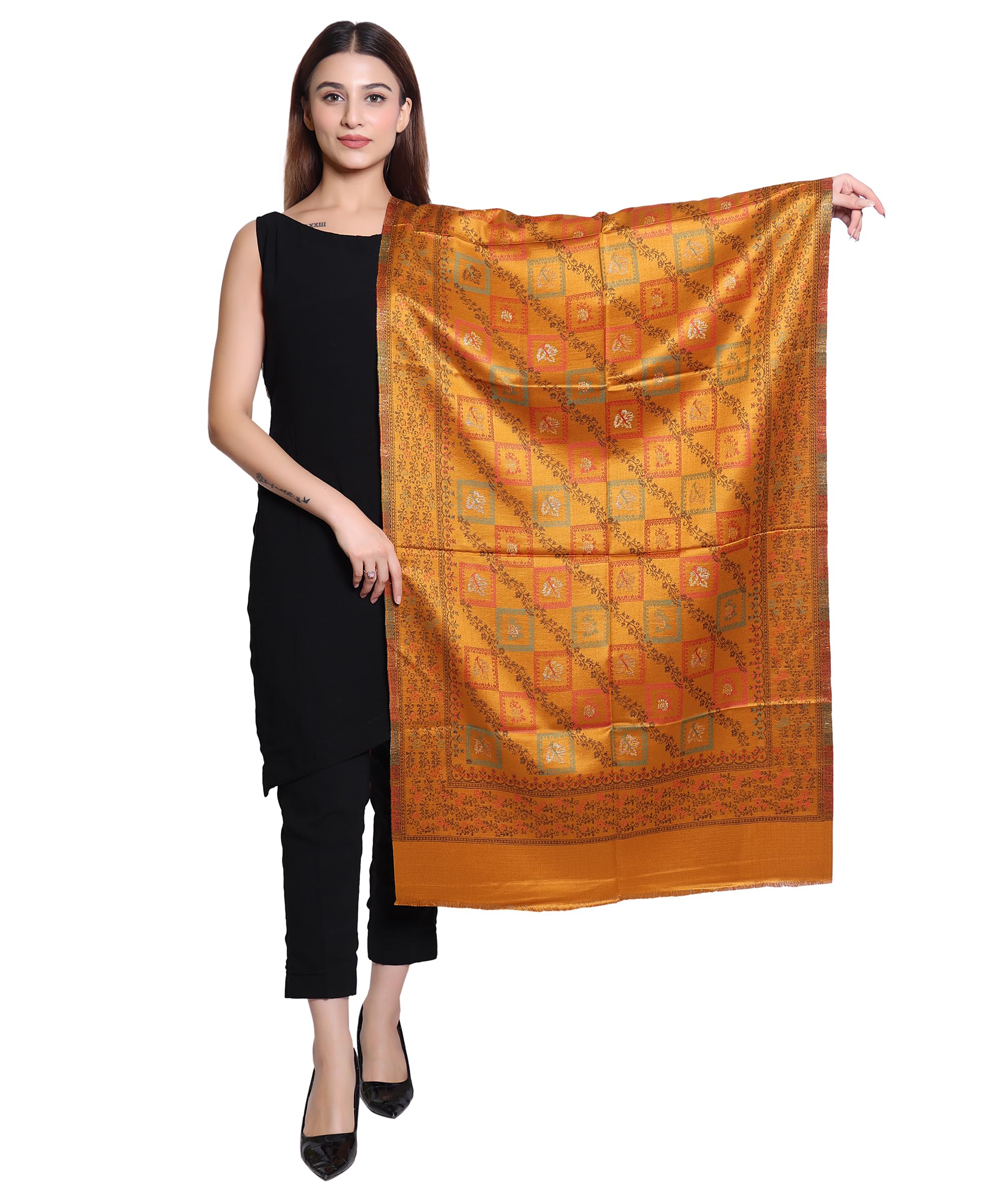 Elevate your wardrobe with our exquisite silk shawl, adorned with a vibrant multi-colored paisley design that effortlessly blends elegance and artistry.-image-48