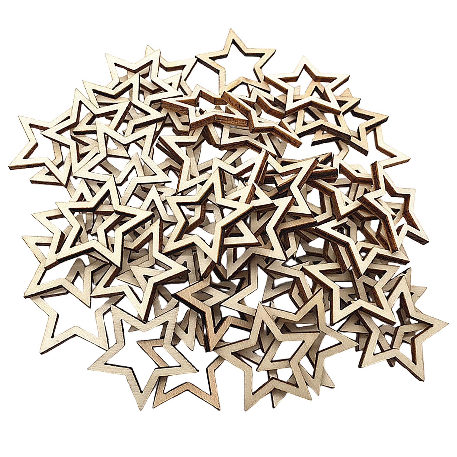 Wujian Rustic Wooden Star Shapes Wood Craft Embellishments For Crafting Decoration (50 Count) Star Buttons Wire Stars For Crafting