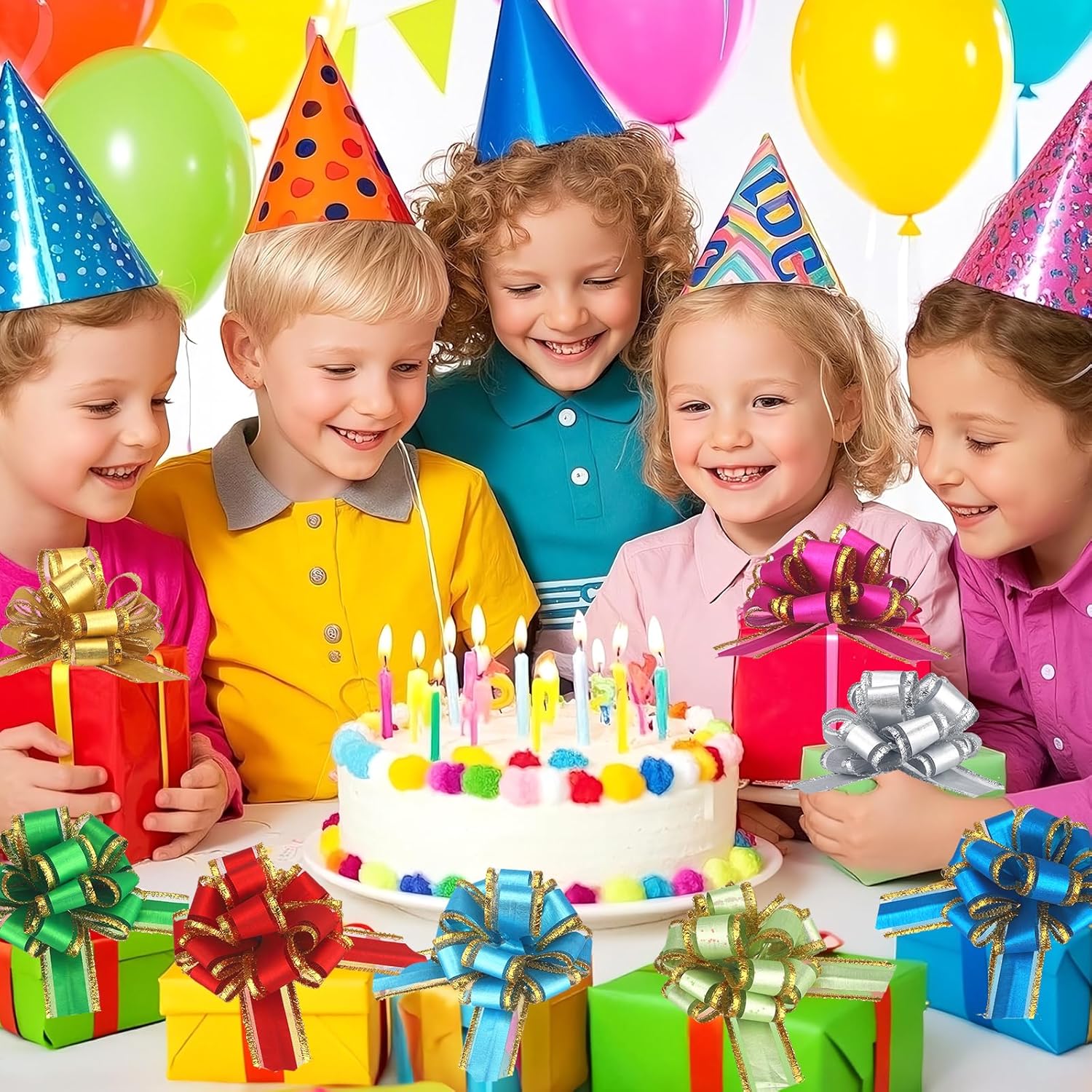 24 pcs Gift Bow Ribbon Gold Rim Pull Bows for Gift Baskets Warpping Christmas Party Bright Mix Colors Organza Warp Bows Boxes Flower Valentine's Day(Mixed Colors-D, 6 Inch) - Image 5