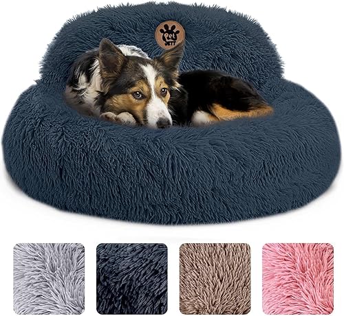 Miniatura 1 de PetJett - Cama calmante para perros de tamaño mediano, cama en forma de dona de 30 pulgadas, antideslizante y lavable, cama redonda de felpa súper