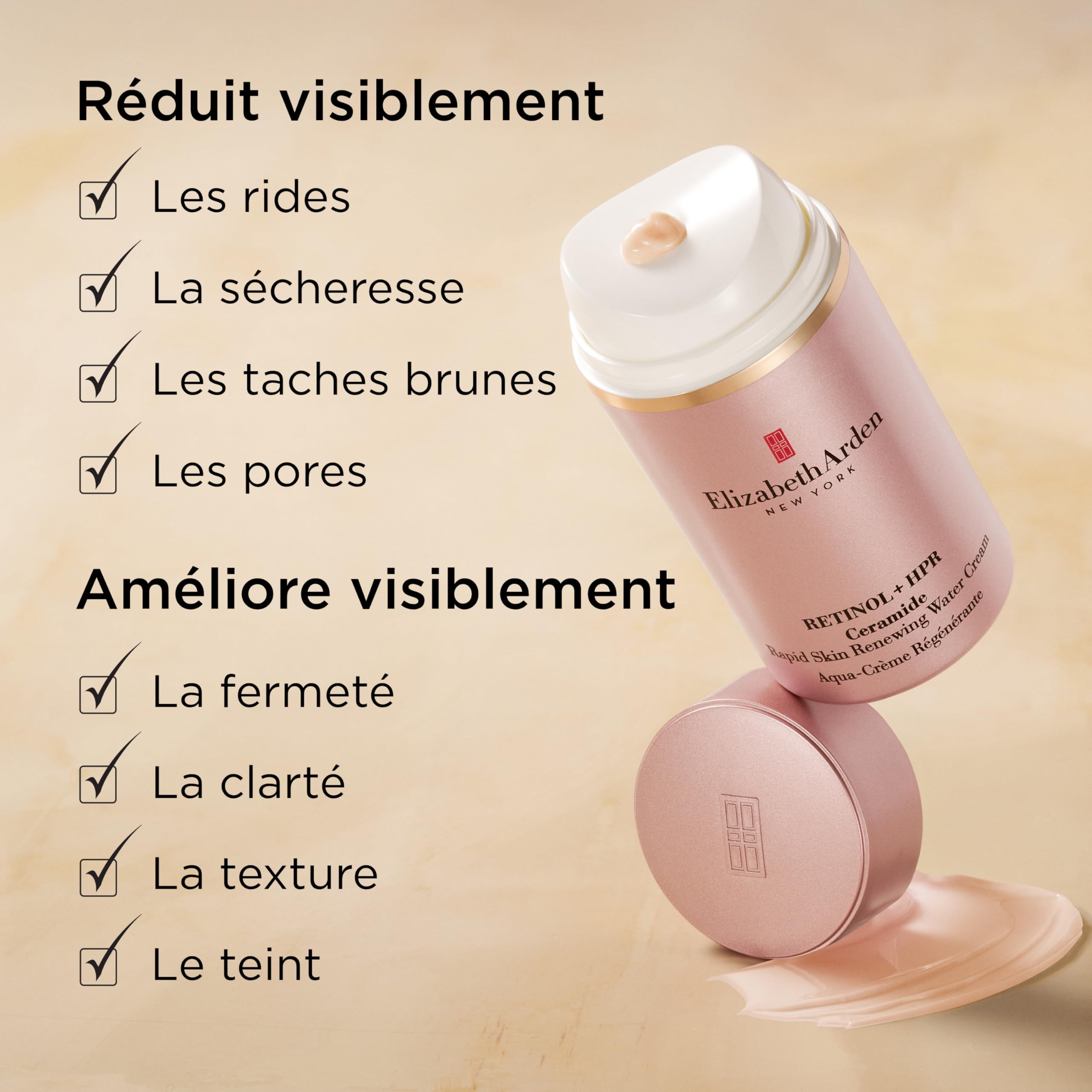 Elizabeth Arden, RETINOL + HPR Ceramide Aqua-Crème Régénérante (50 ml), Crème Puissante Anti-Rides, Anti-Âge et Hydratante | Crème anti‑rides au Rétinol + HPR, Peptides et Céramides pour lisser rides, réduire pores, raffermir et revitaliser la peau.