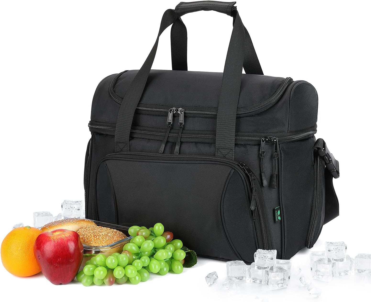 F40C4TMP Large Insulated Travel Bag Soft Cooler, Soft Sided Cooler 36 Cans 23 Liters Large Lunch Bag 2 Compartments Picnic Cooler Bag Hiking Cooler Tote Padded Shoulder Strap