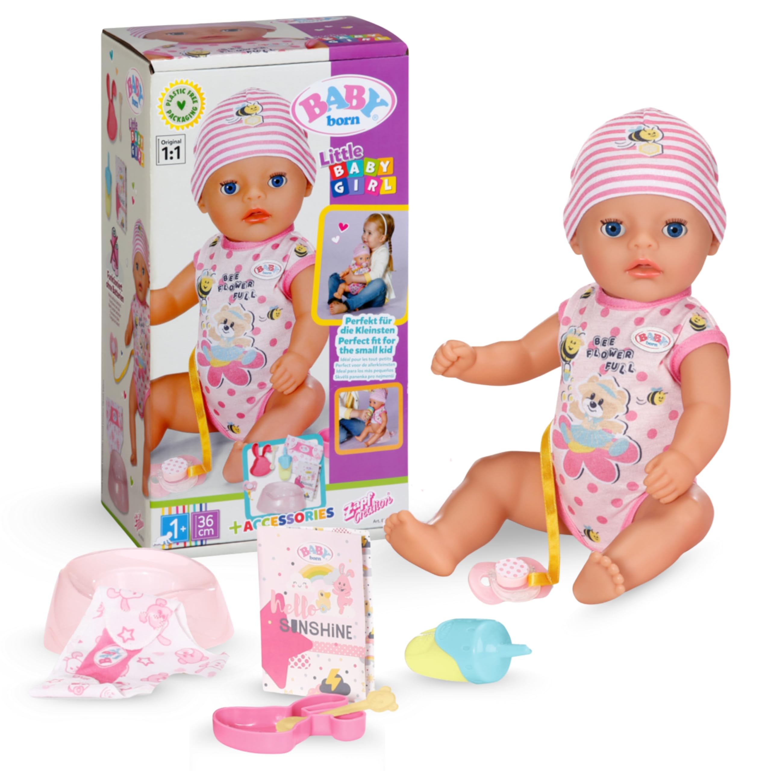 BABY born Little Magic Girl 835333 - 36cm Doll with 7 Lifelike Functions and Accessories - No Batteries Required - Children Age 3+, White
