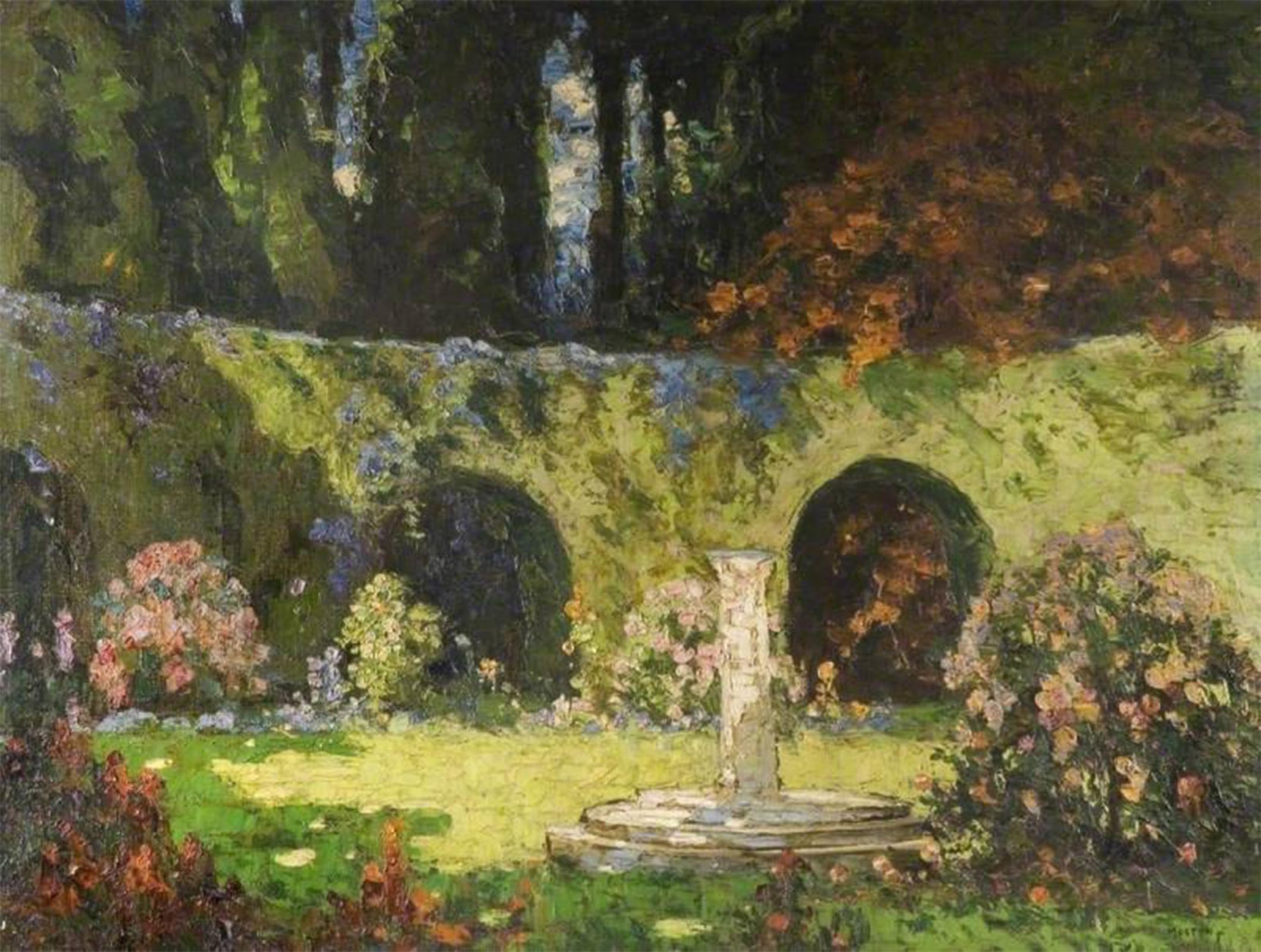 POSTERIIk Vintage Print Pop Art Landscape Artwork in an Old-world Garden by Thomas E. Mostyn Art Prints for Office Home Decor 60x90cm