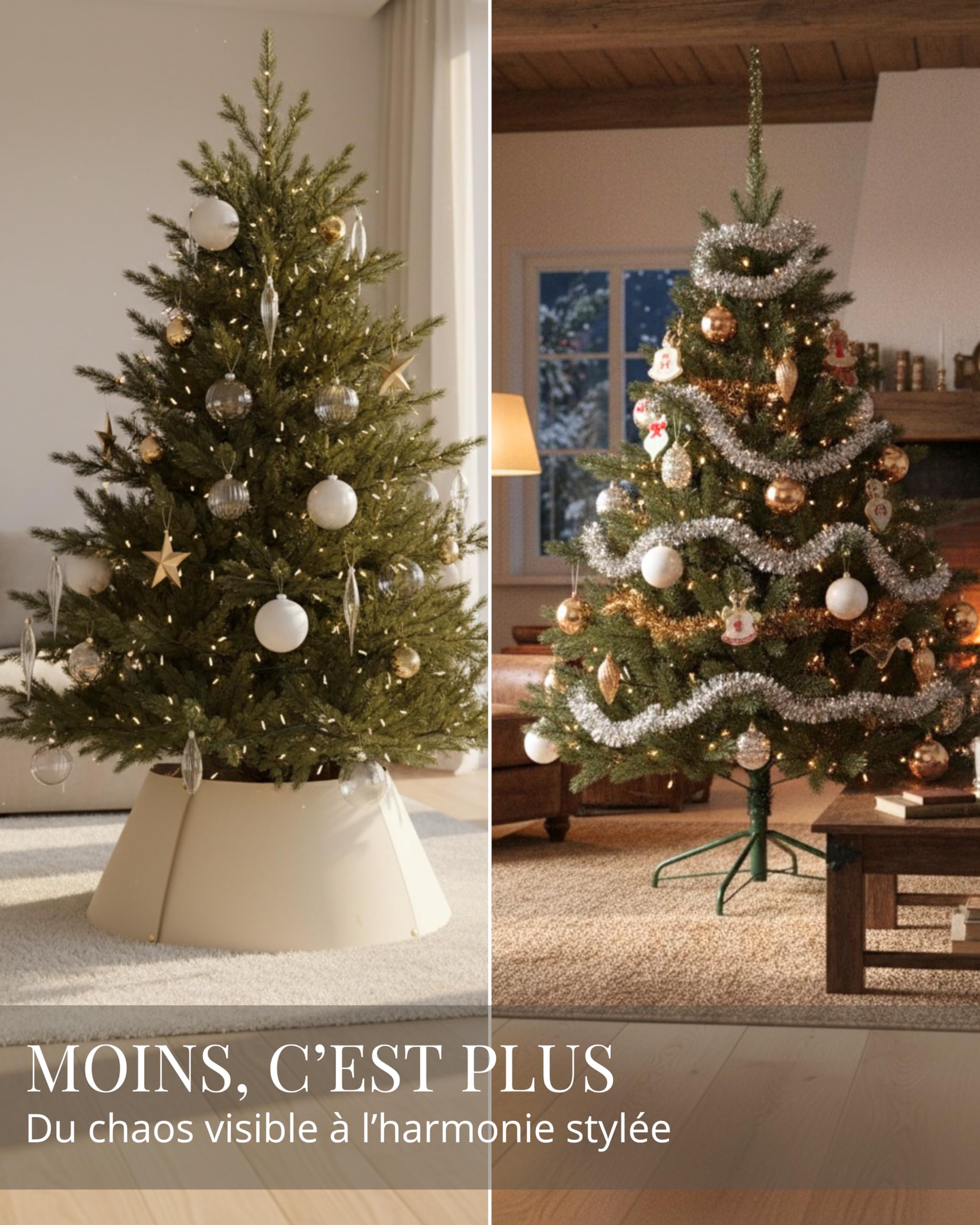 Livlig53 LIVLIG Cache-Pied de Sapin en Similicuir Beige/Brun – Collier pour Sapin réversible 2-en-1 avec détails dorés, Couvre-Support décoratif Fait Main pour Sapin de Noël