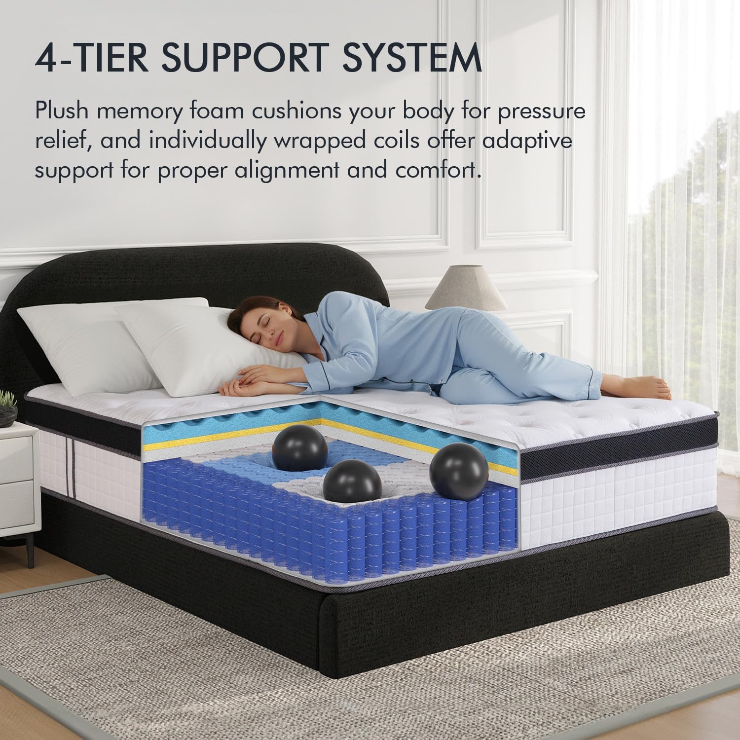 Marine Moon 14 Inch Twin Mattress in a Box, Medium Firm Breathable Memory Foam with Individually Pocketed Coils for Motion Isolation&Back Pain Relief,CertiPUR-US & Oeko-TEX Certified