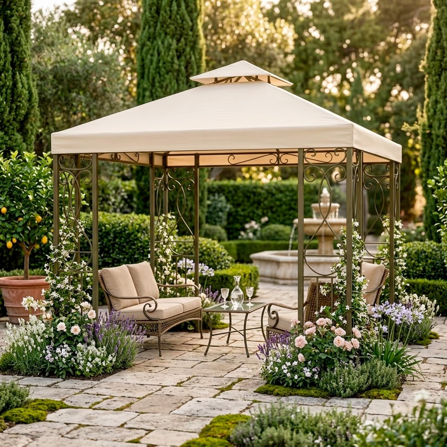 Telo Di Ricambio Per Gazebo In Poliestere Con Air Vent Traspirante Protezione Da Sole E Agenti Atmosferici Per Giardino Patio E Terrazza 3x3 M Beige