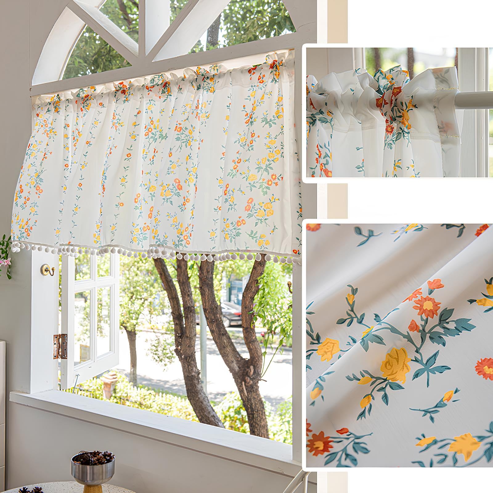 Voile Tende Corte per Piccola Finestre, Tenda Mezza Cucina Moderne, Semitrasparenti Tendina con Tasca per Bagno e Camera da Letto(W200xH120cm(W79xH47in))
