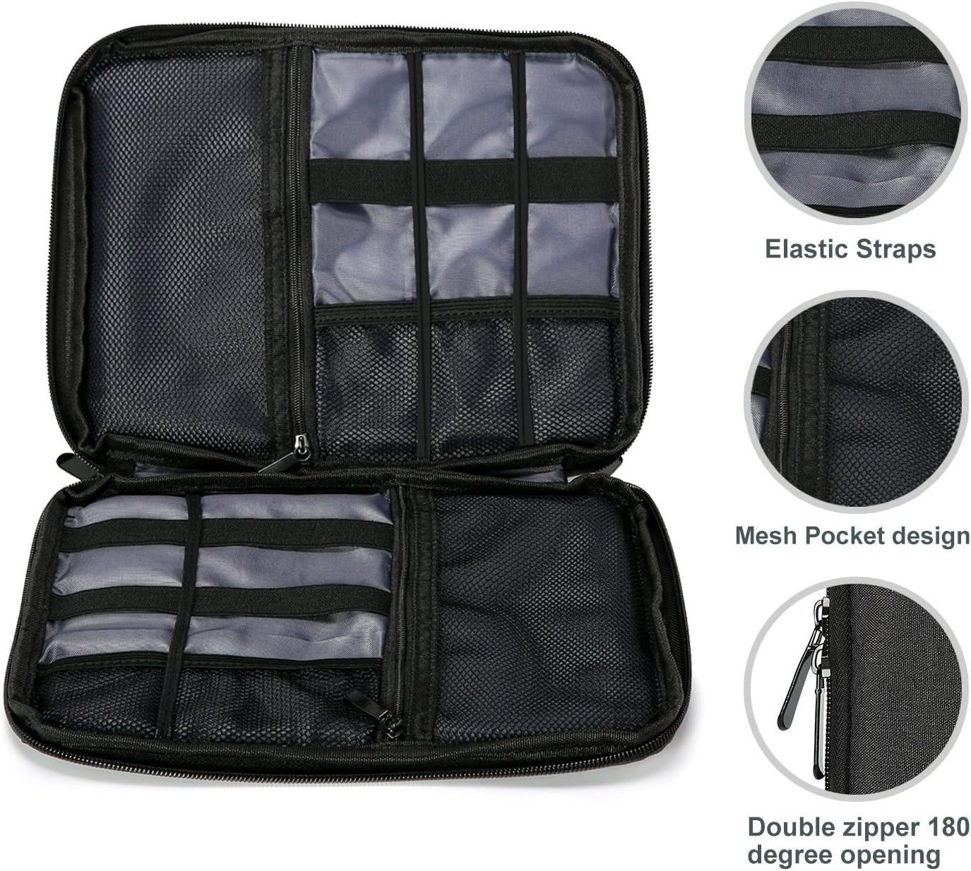 ProCase Electronics Travel Gadget Organizer Tech Bag, Handy Gear Accessories Storage Carrying Bag Pouch for USB Cable SD Card Camera Hard Drive Flash Disk Power Bank -Black