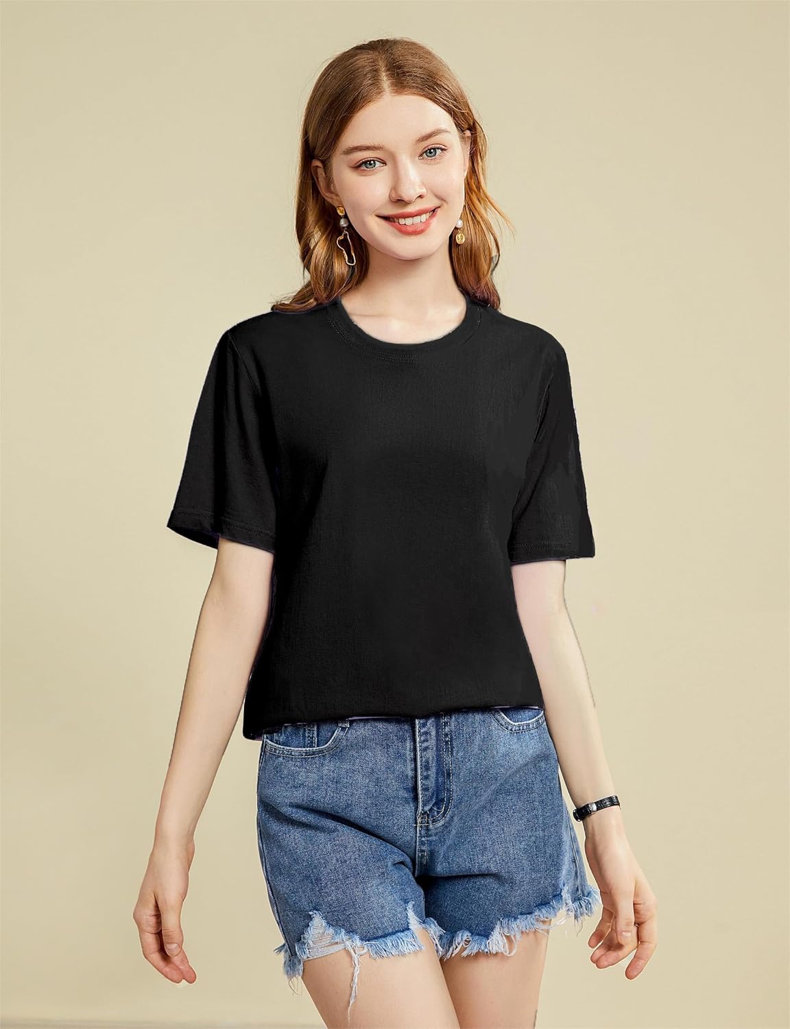 Mettclasi Women's Lightweight 100% Cotton Short-Sleeve T-Shirt, 1 Or 3 Pack, Classic Loose-Fit Crewneck Solid Tee Shirt - Image 5