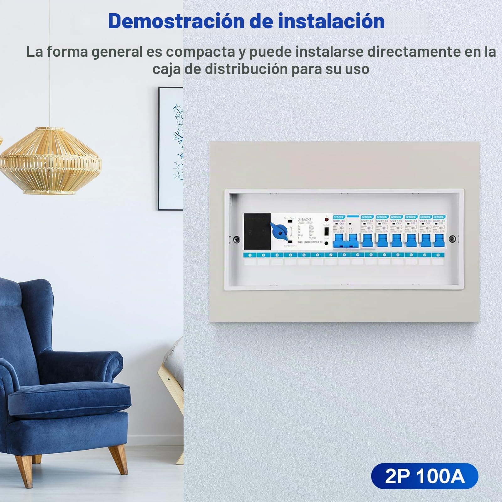 DEWIN Interruptor de Transferencia Automática, 2P 100A 220V ATS Fotovoltaico Interruttore Elettronico