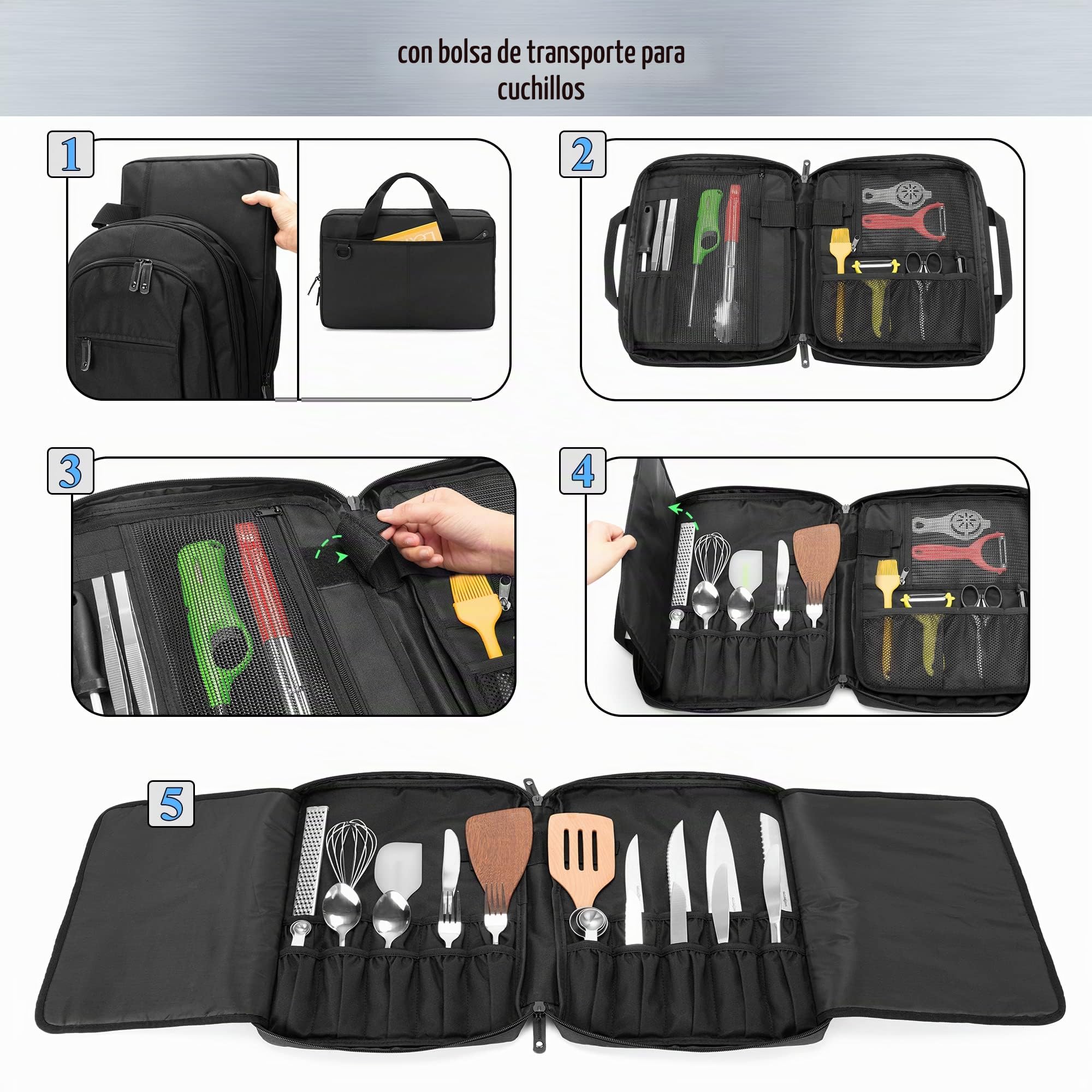 samdew Mochila de Chef de 3 Compartimentos con Estuche para Cuchillos | Maletín Profesional para Cuchillos con 12 + 23 Ranuras Y Bolsillos para Utensilios de Cocina (Cuchillos no Incluidos)