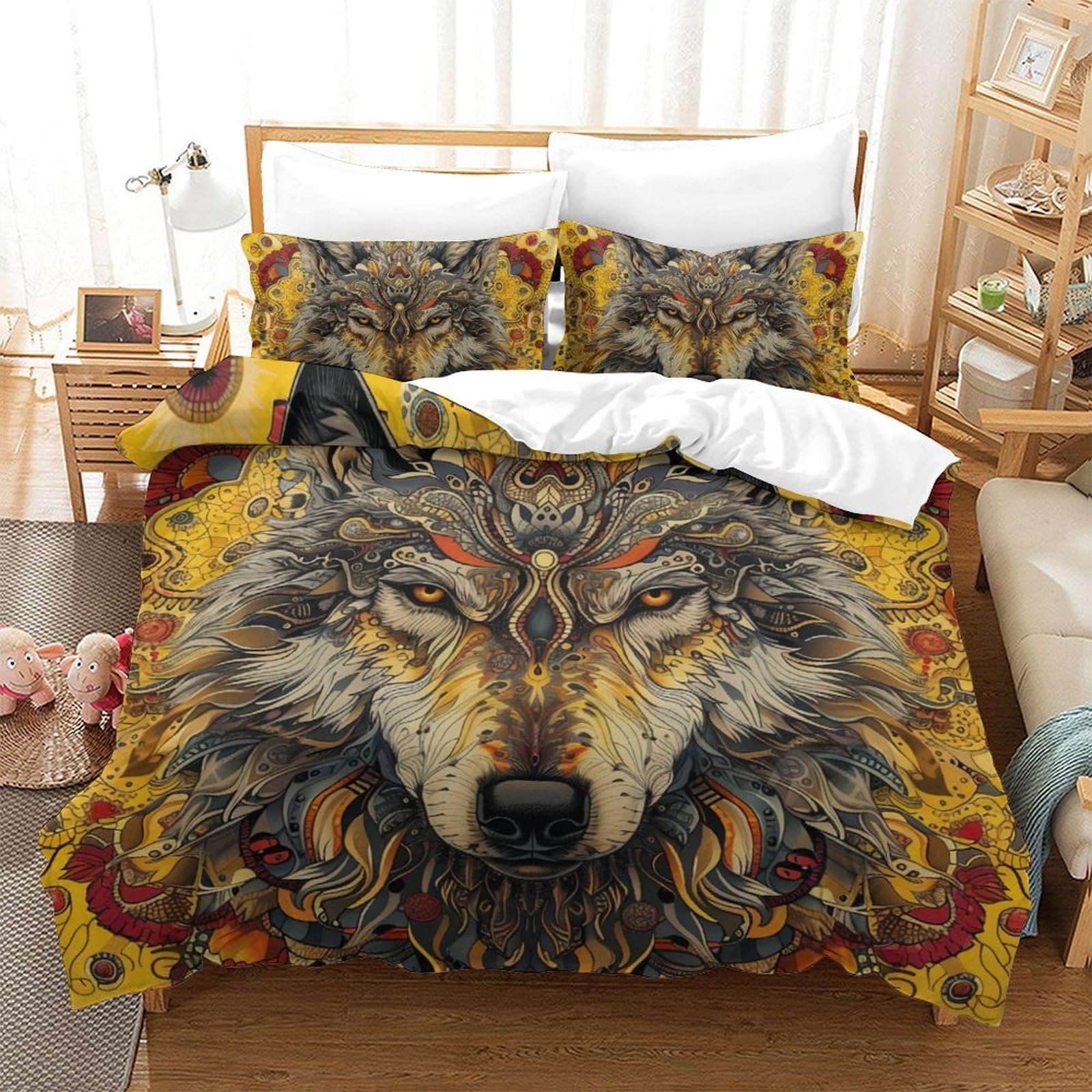 Parure de lit loup imprimé 3D de qualité supérieure en microfibre king size 220x240cm
