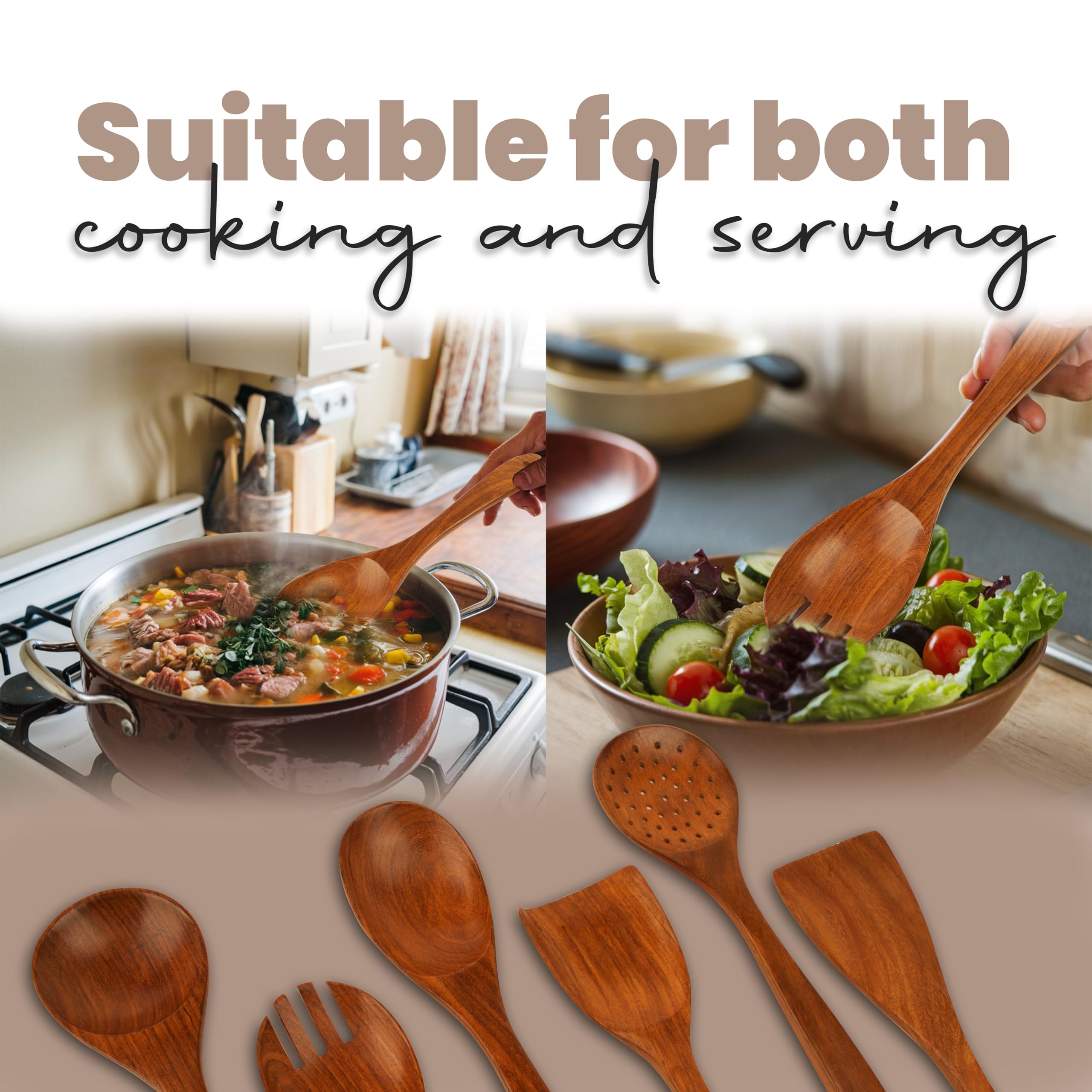 Premium Roosewood Cooking Spoon Set - Non-Stick Utensils for Kitchen, Heat-Resistant & Durable Cooking Spoon - Ideal for Stirring, Serving, and Mixing - Eco-Friendly & Stylish Design