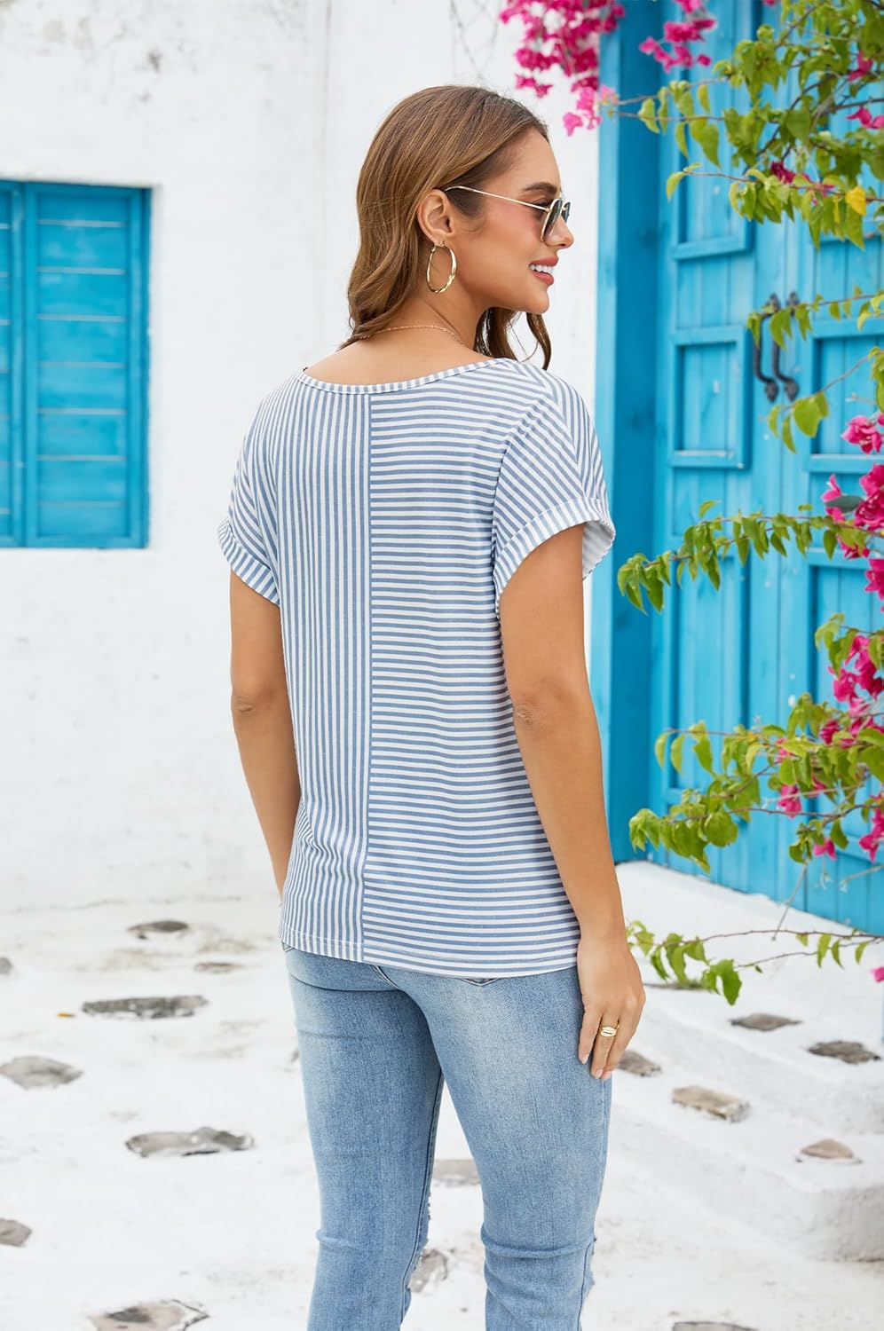 ETCYY NEW Summer Tops for Women Front Twist T Shirts V-neckline Tunic Top Dressy Casual Blouse Tees - Image 6