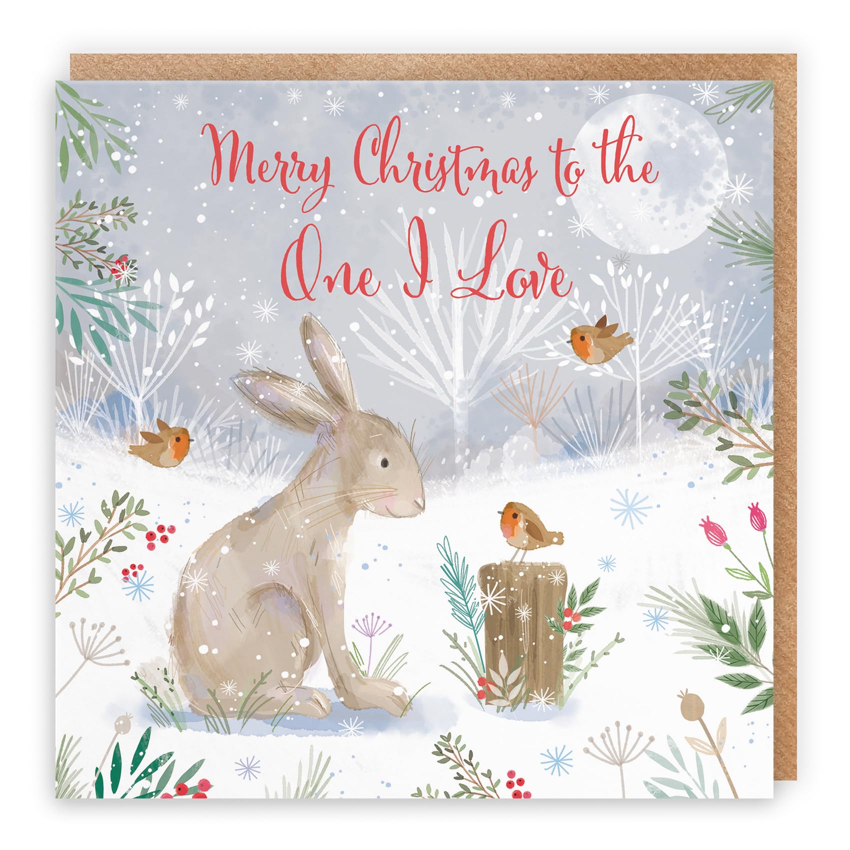 Hunts England, One I Love Cute Hare Christmas Card, Nature's Treasures, for Him Her, Men, Women