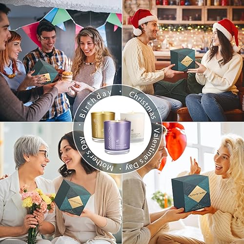 Miniatura 6 de Velas aromáticas para el hogar, paquete de 3 regalos para mujeres, velas de lavandapachulí y ámbarsalvia, juego de velas de aromaterapia para