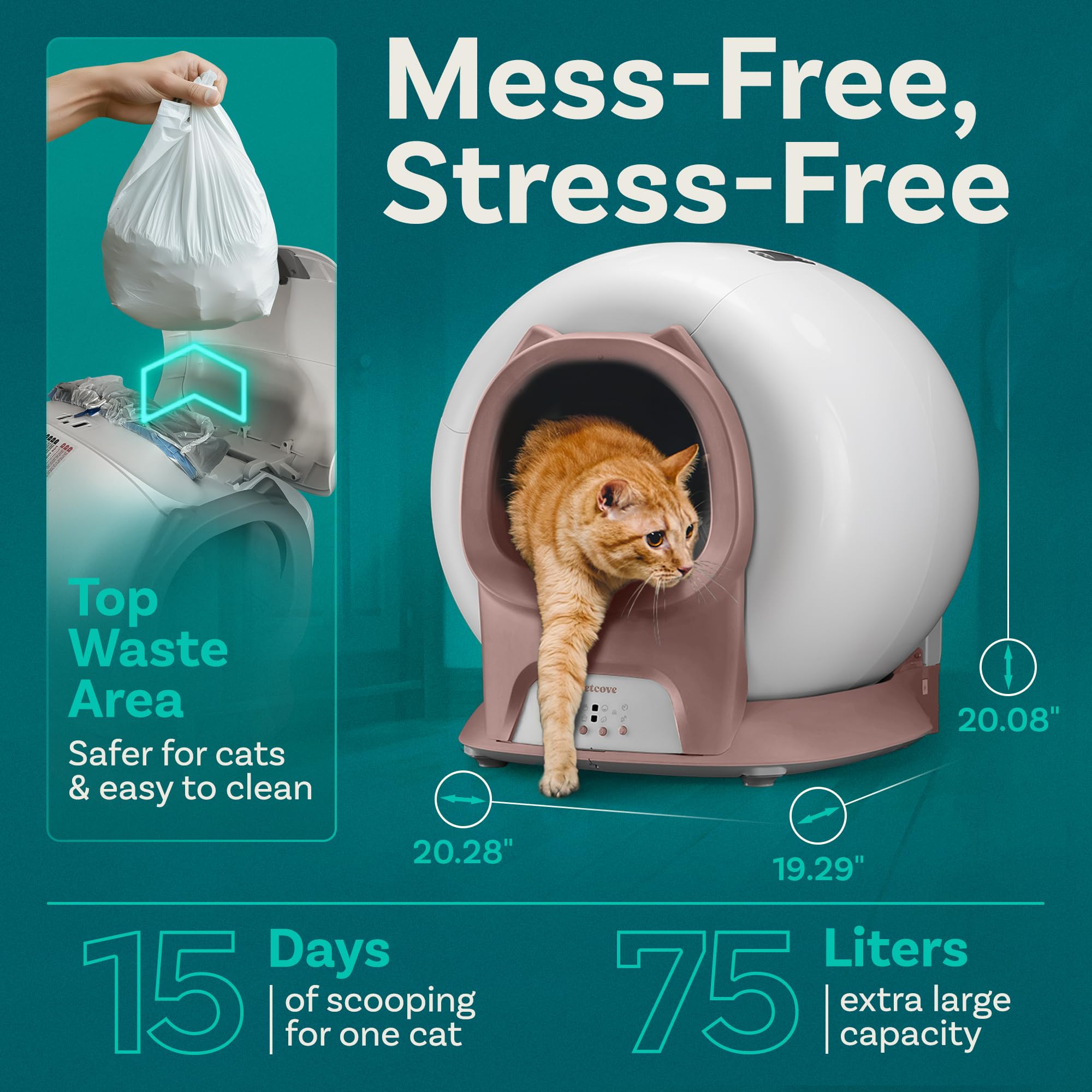 Petcove – Automatic Self Cleaning Litter Box – PurrTek Smart Automatic Litter Box for Multi-Cat Homes with Smart App Control (5GHz Wi-Fi), Triple Odor Control Quiet Operation & Advanced Safety Sensors: Self Cleaning Litter Box with Auto Safety Sensors for Multiple Cats - Automatic Cat Litter Box Self-Cleaning - Covered Ultra Odor Removal - Smart APP Control - Compatible On All WiFi - Electric Robot