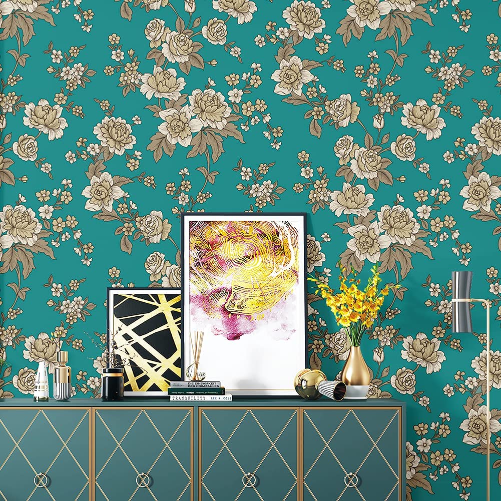 Papel pintado floral extraíble de vinilo para decoración de paredes