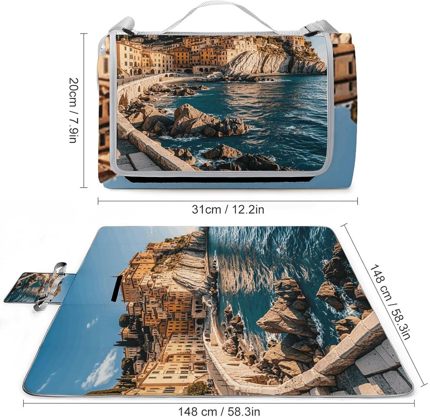 Outdoor Picnic Blanket Extra Large Beach Blanket Waterproof Picnic Mat Beautiful Italy Camping Blanket Portable with Carry Strap Park Blanket for Grass Camping Park