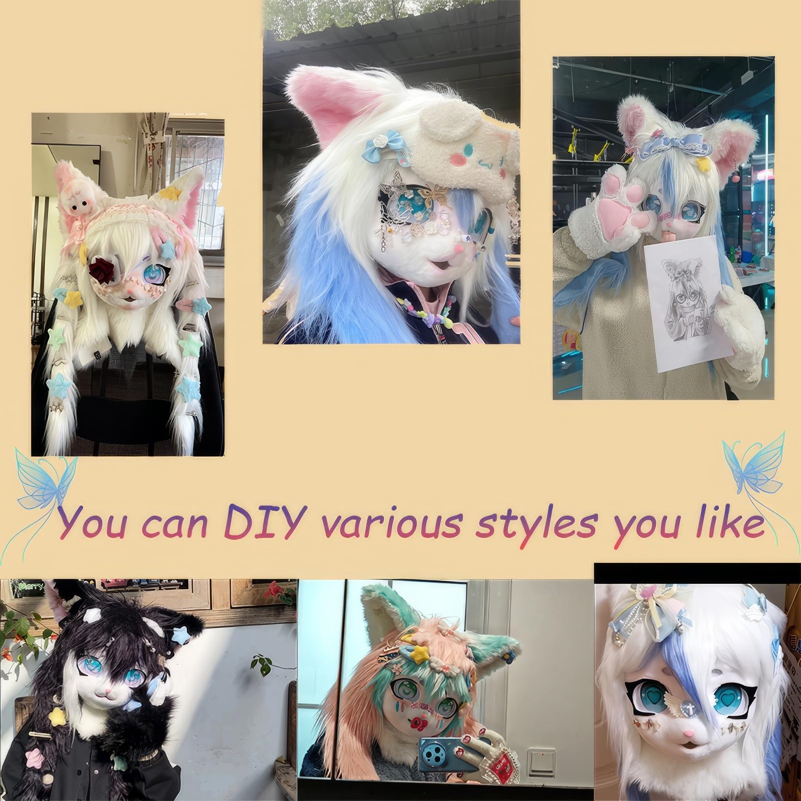 Maska Zwierzęca Fursuit Kig, Zwierzęcy Kaptur W Stylu Anime Z Ogonem I Pluszowymi Rękawiczkami, Nadające Się Do Noszenia Przebranie Z Kapturem (Color : 2)