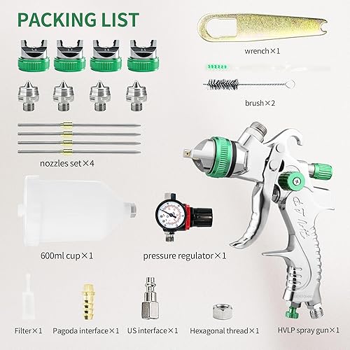 Miniatura 6 de Kit de pistola pulverizadora HVLP con boquillas de 1.41.72.02.5mm, pistola pulverizadora de pintura profesional para autos, reparación de paredes,