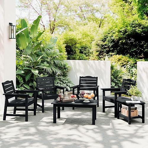 Miniatura 4 de Silla de patio resistente a la intemperie, sillas de patio al aire libre de madera de polietileno con asiento curvado ergonómico, sillas de comedor