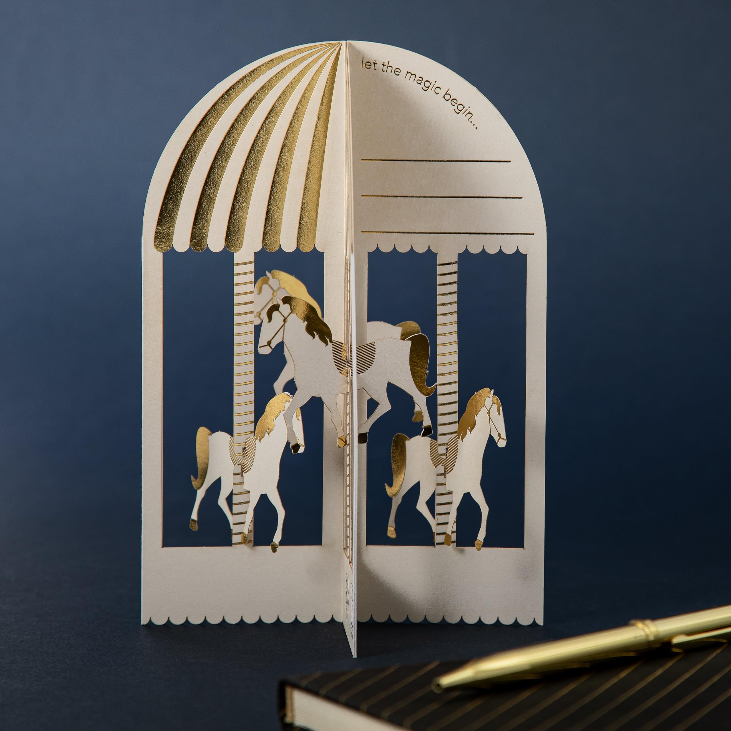 Hallmark Gold Hall & Co Premium 3D Vintage Carousel Greeting Card - Paper Fables