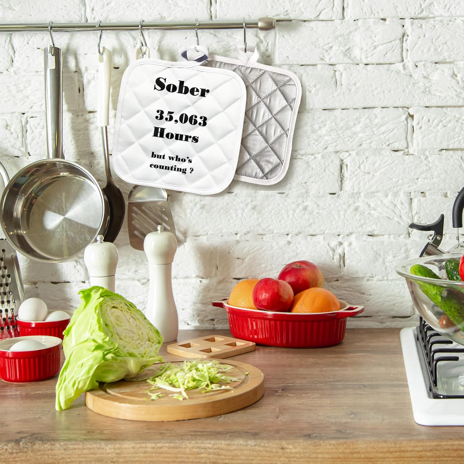 3D Rose Image of Sober 4 Years Or 35063 Hours in Words Pot Holder, 8 x 8